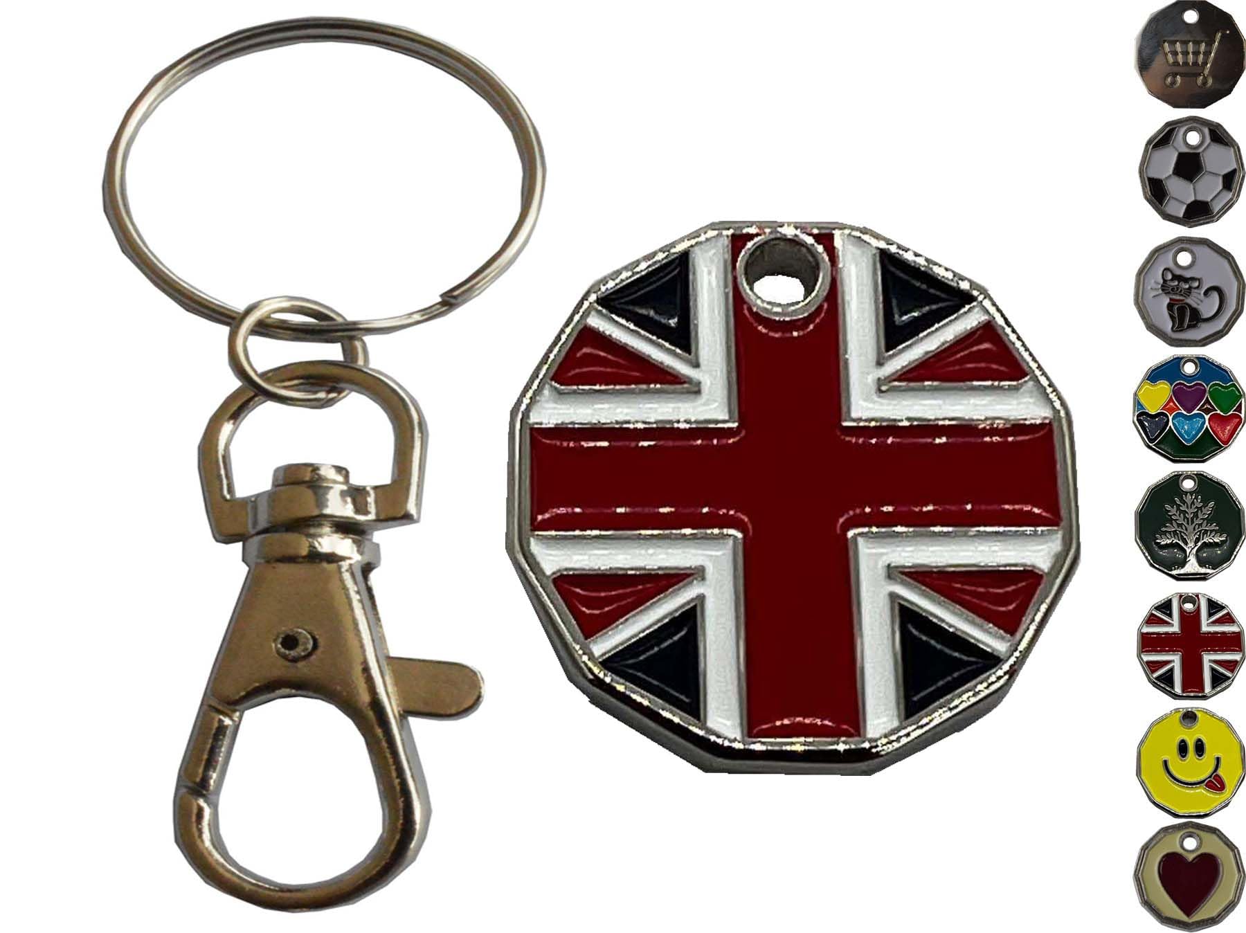 ROKEL Trolley Token Keyring 1Pc – £1 Coin Shape Tokens Key Rings for Shopping Trolleys, Supermarkets, Gym Lockers, Reusable, Lightweight & Handy Keychain (1, UK Flag)