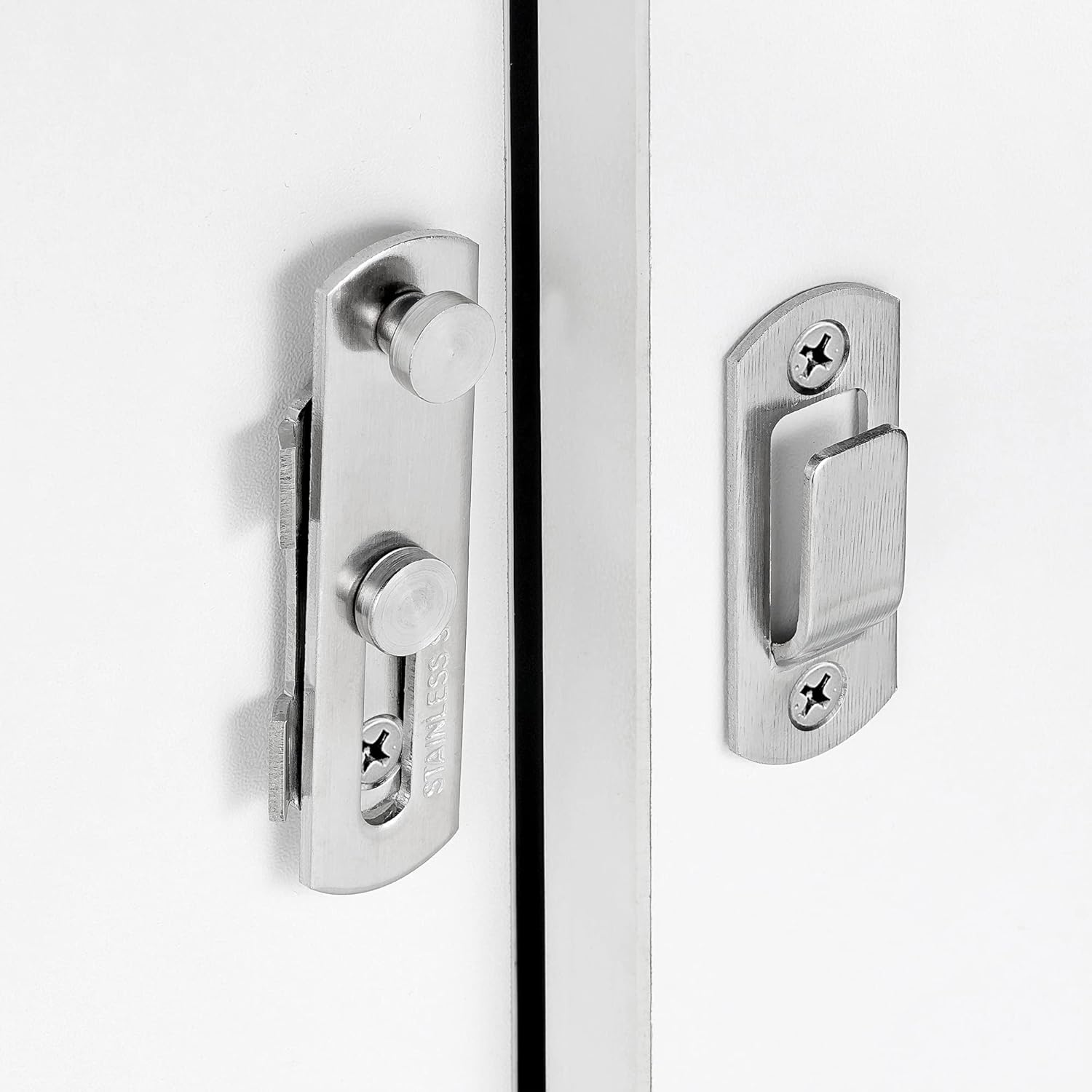 INIRET 2 Packs Barn Door Latches，2.75” x 2.02” Brushed Nickel Stainless Steel barn gate flip Door Latch Bi-fold Door Lock,Sliding Door Antique Lock Gate Latches Wine Cabinet Closet Door Latches
