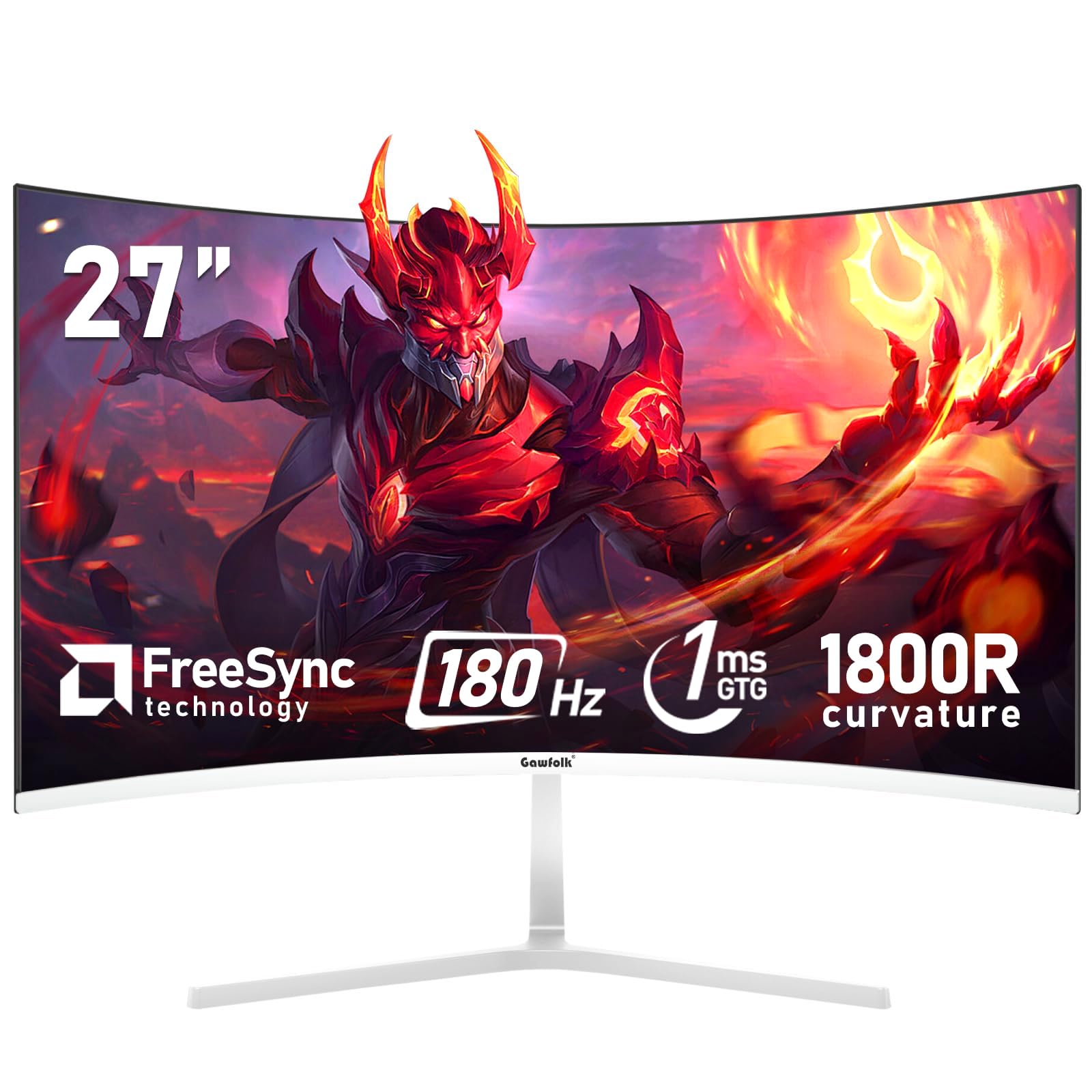 Monitor Gamer Curvo 27 Polegadas Gawfolk - 280Hz, 1ms, FreeSync Para Jogos