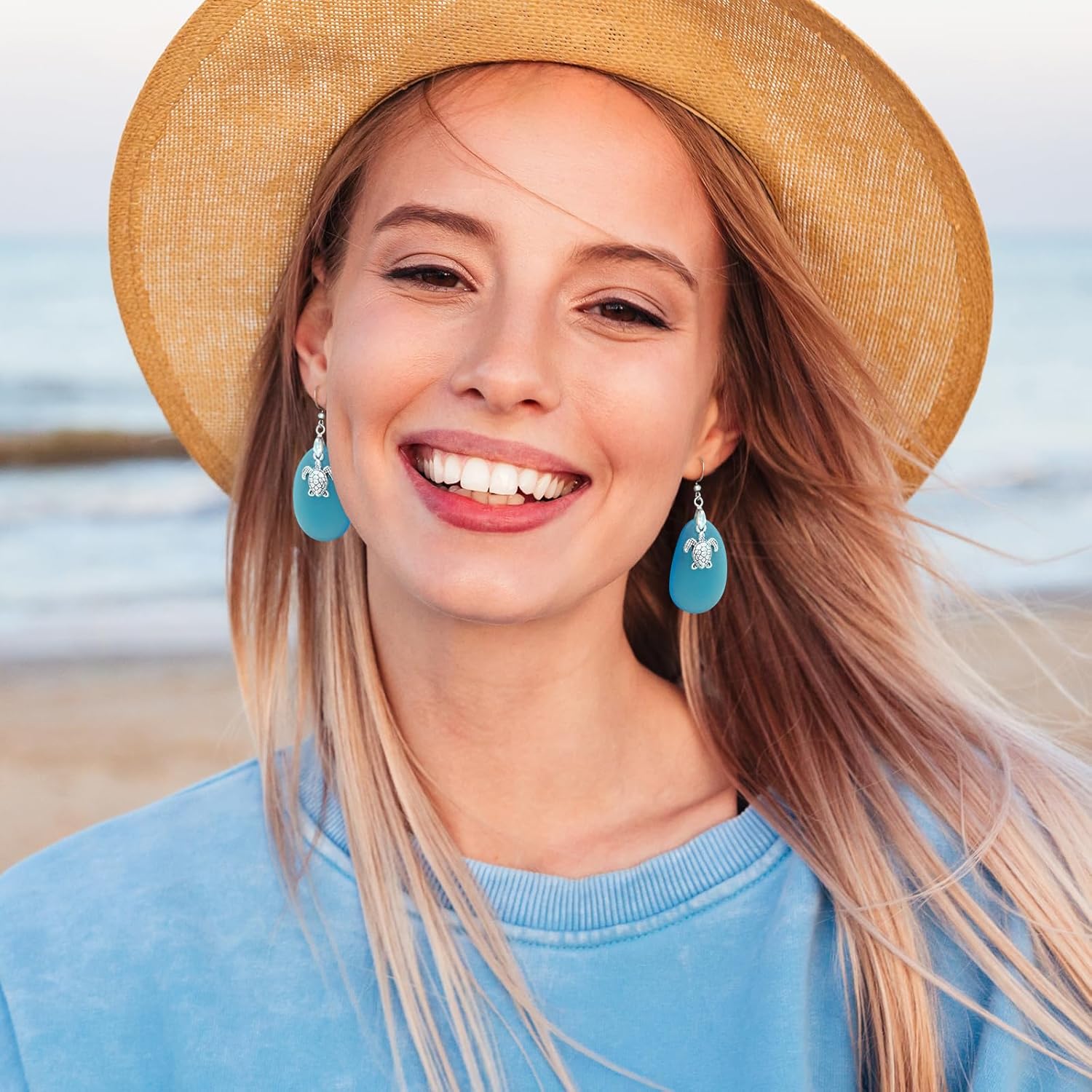 Sea Glass Earrings Beach Jewelry for Women Blue Drop Dangle Earrings, Beach Earrings Great for Gift - Image 3