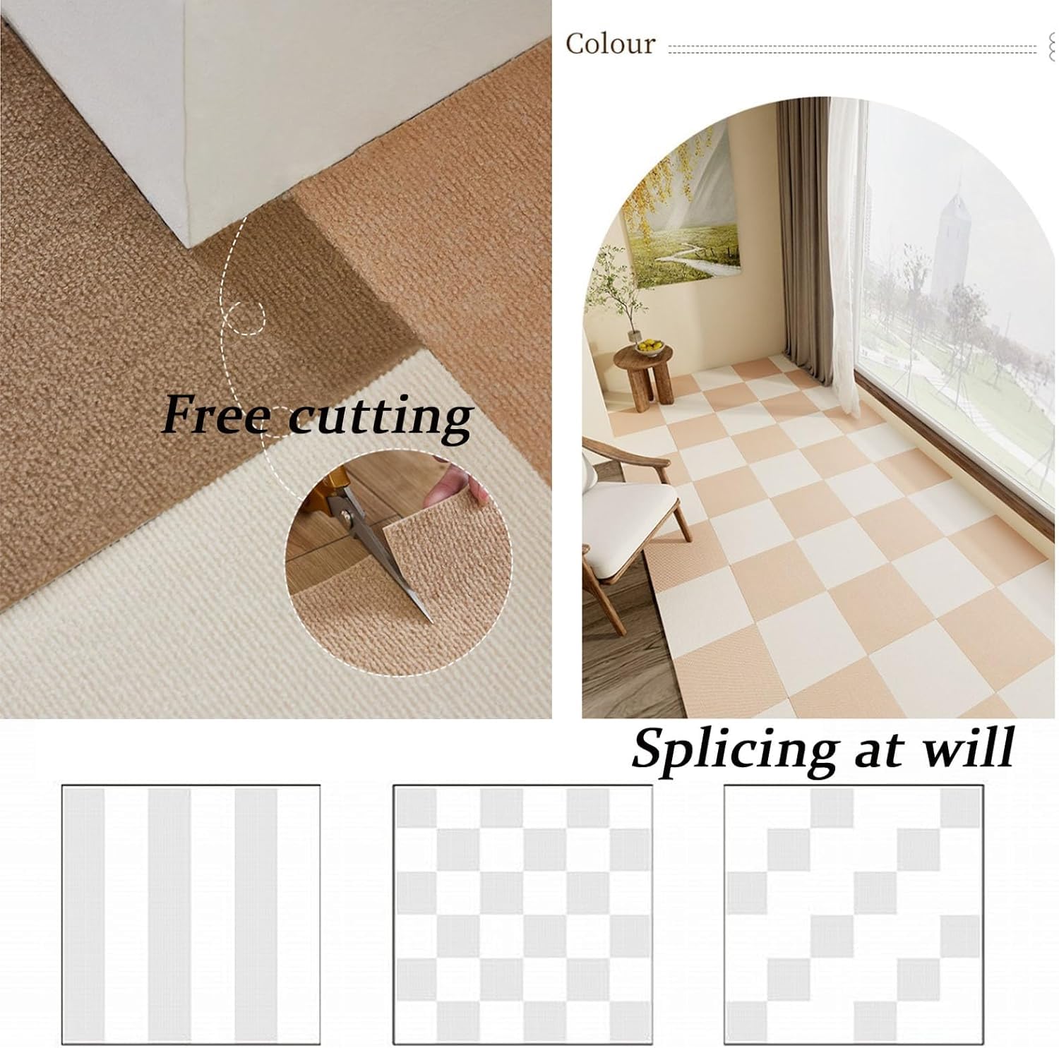 Dalles de Moquette Auto-adhésives for la Maison, 11,8x11,8 Pouces, à décoller et à Coller, lavables, faciles à bricoler, durables, 48 ​​pièces(Beige)
