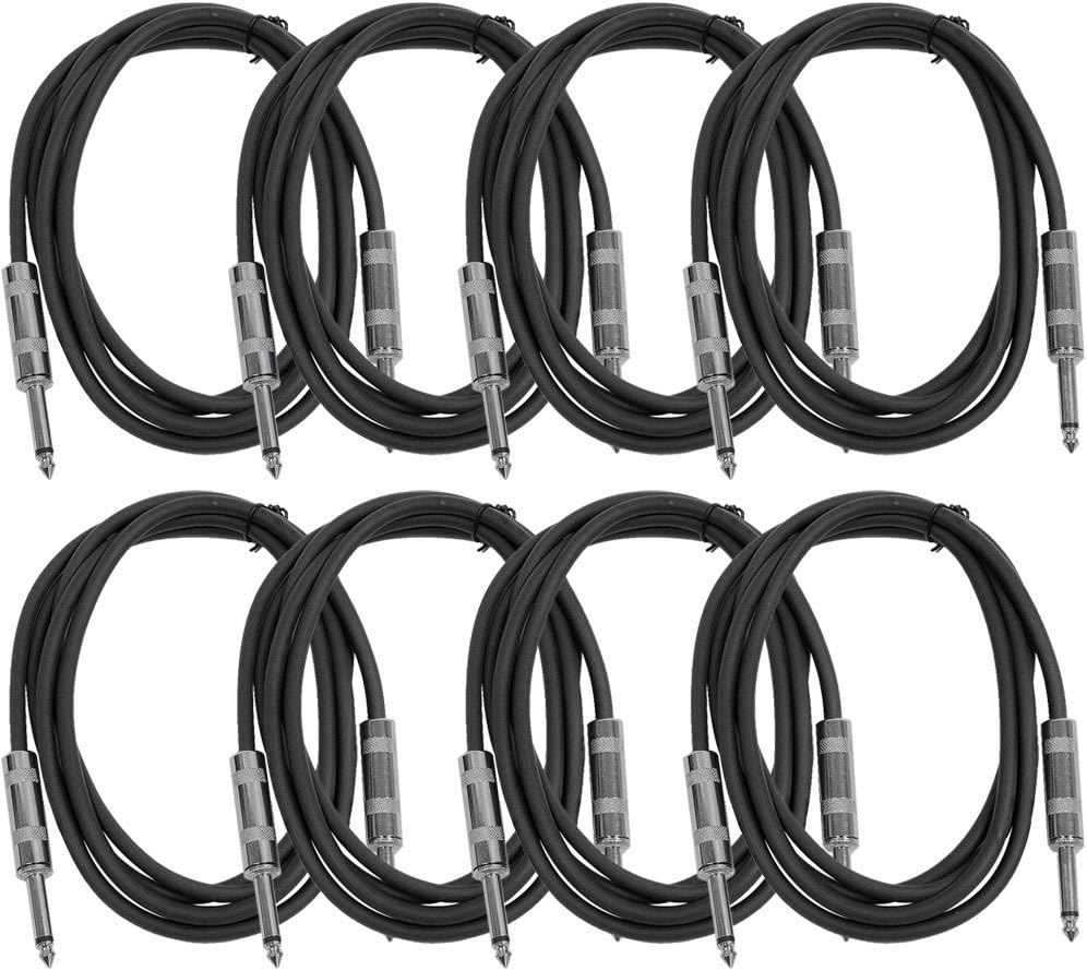 Seismic Audio SASTSX-6Black-8PK 6-Feet TS 1/4-Inch Guitar, Instrument, or Patch Cable, Black