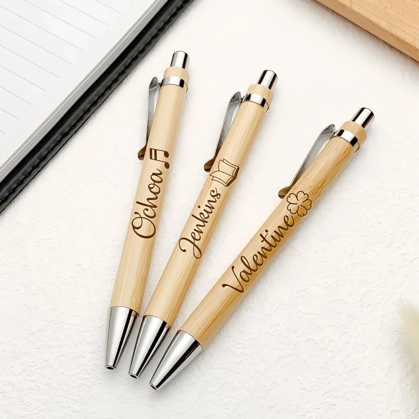 Bolígrafo De Bambú Personalizado Con Grabado, Bolígrafo Personalizado Con Nombre, Fecha E Icono, Regalo Para Profesores, Bodas, Día De La Madre Y Graduaciones(100pcs)