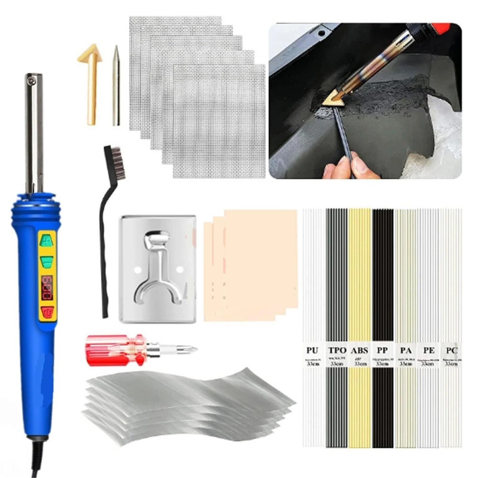 Zestaw do spawania tworzyw sztucznych z kontrolą temperatury 100 W, pistolet lutowniczy PVC, narzędzie do naprawy zderzaków samochodowych Maszyna do naprawy spawarki