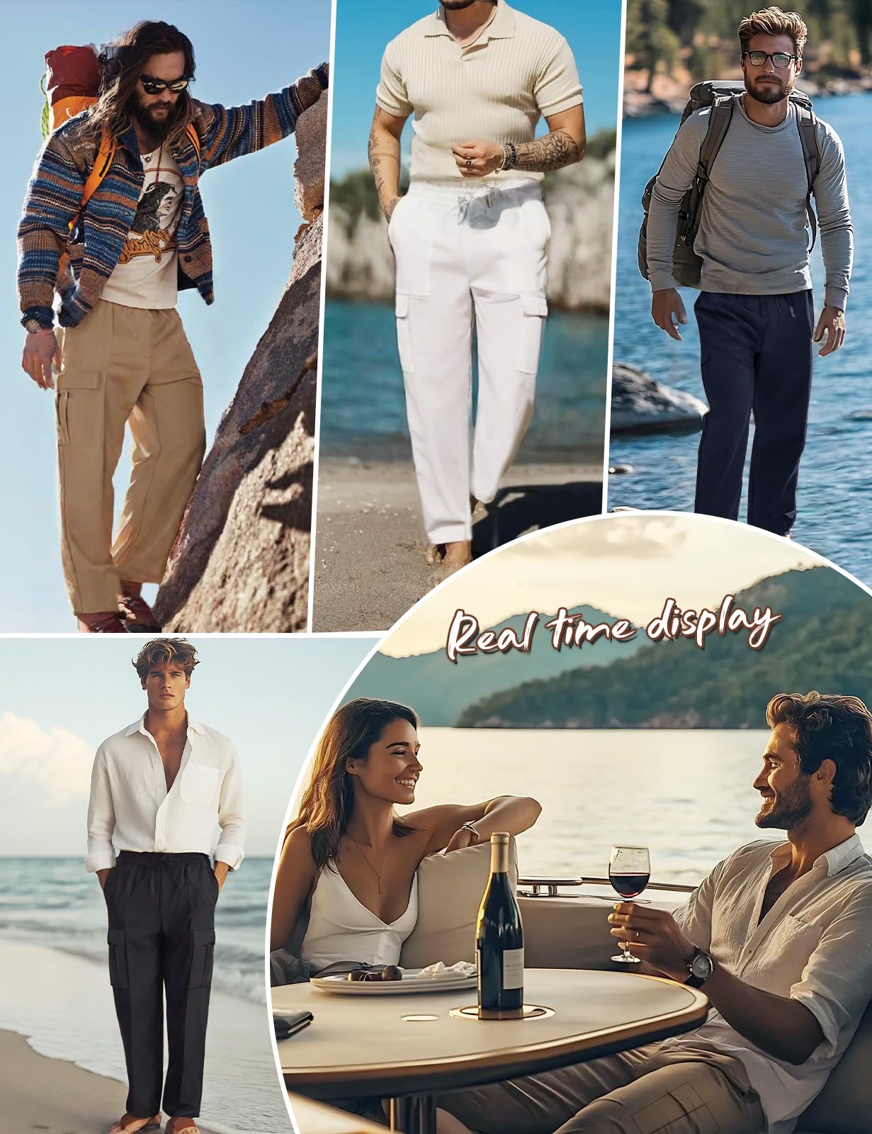 Voqeen Pantaloni Lino Uomo Estivi Pantalaccio Uomo Estivo Casual Pantaloni Elasticizzati in Vita con Tasche Cargo Pantalone di Lino Leggeri da Spiaggia Larghi