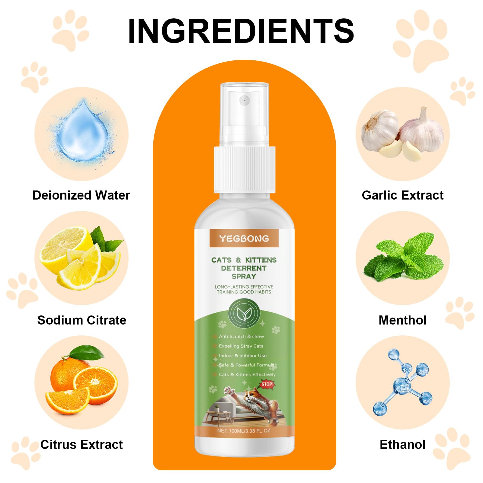Spray Repellente per Gatti 100 ml, Deterrente Anti Graffi per Interni ed Esterni, Protegge Mobili, Divani, Tappeti e Pavimenti, Spray Educativo per Correzione Comportamento Gatti