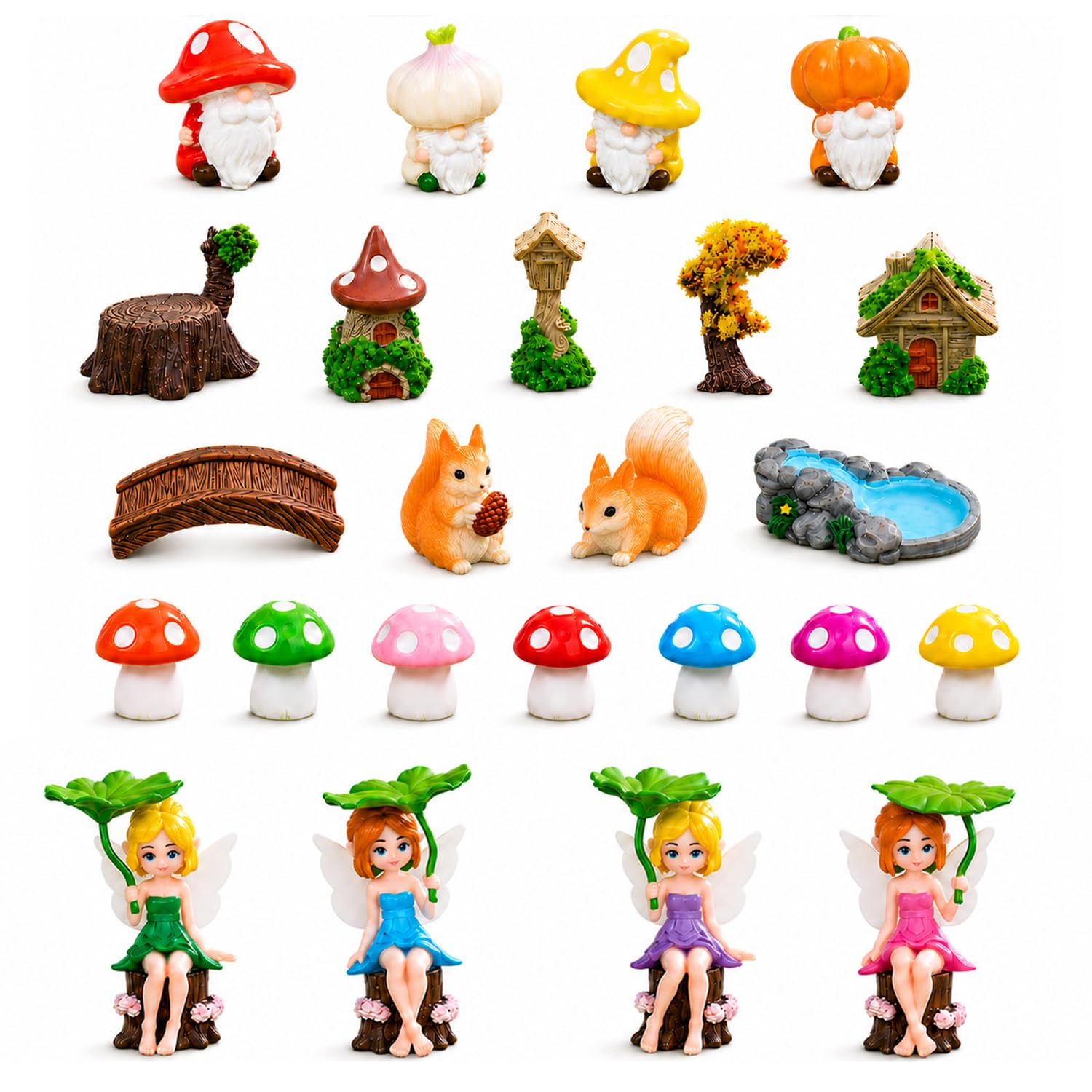24Pcs Fairy Garden Accessories, Resin Mini Fairy Figures, Fairy Garden Kit with Mini Animal Plant Furniture Ornaments, Garden Fairy Accessories for Desk Decor Indoor Outdoor Home Yard Craft Decor