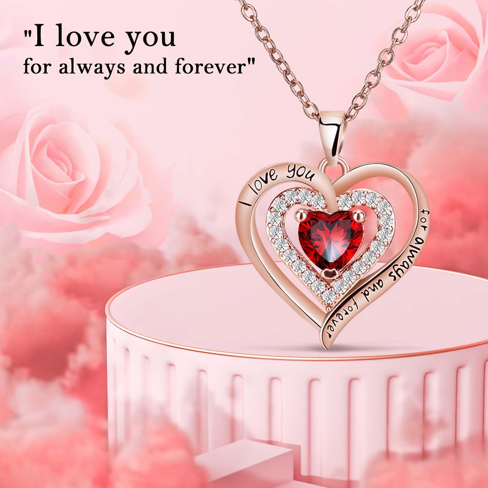 SWEETIME Coffret cadeau éternel rose rouge éternelle avec collier pour femme en argent sterling 925 à l'intérieur, véritable rose enchantée cadeau pour elle pour Noël, anniversaire et Saint-Valentin