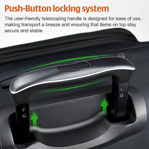 Miniatura 5 de Verdi Set de maletas de 3 piezas con rueda giratoria, laterales acolchados, expansibles con puerto USB, Negro, Maleta de mano de 20 pulg.