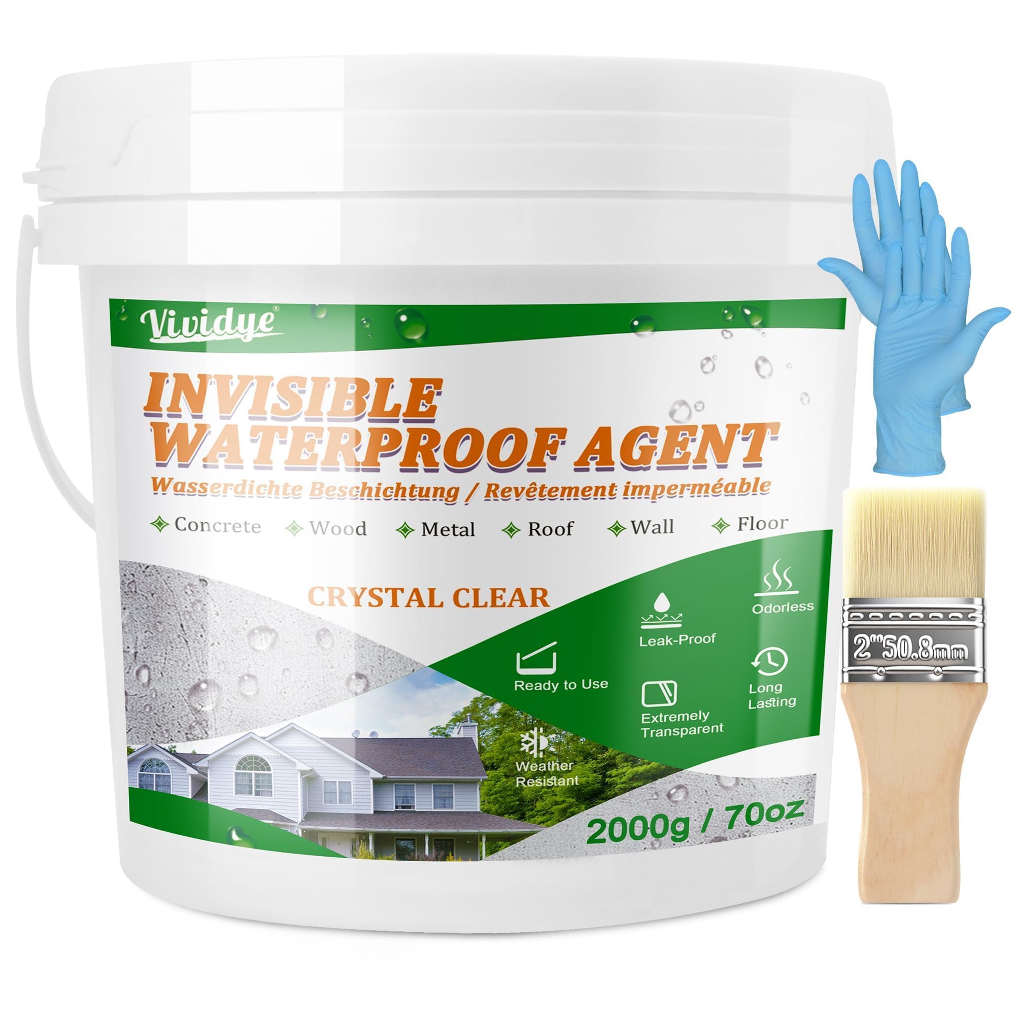 Sellador Impermeable Transparente 2KG - Sellador Fugas Agua para Terrazas, Techos y Fugas de Baño - Pintura Impermeabilizante Interior y Exterior, Recubrimiento Protección Impermeable para Hormigón