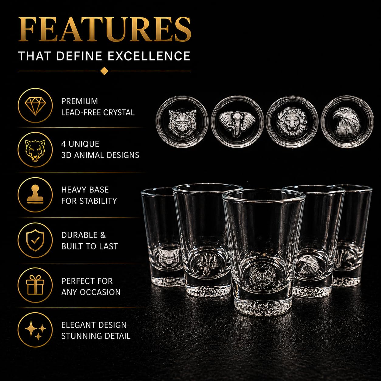 Animal Pattern Shot Glasses - Set of 4 -4 Animal Pattern Shot Glasses - Set of 4 -4