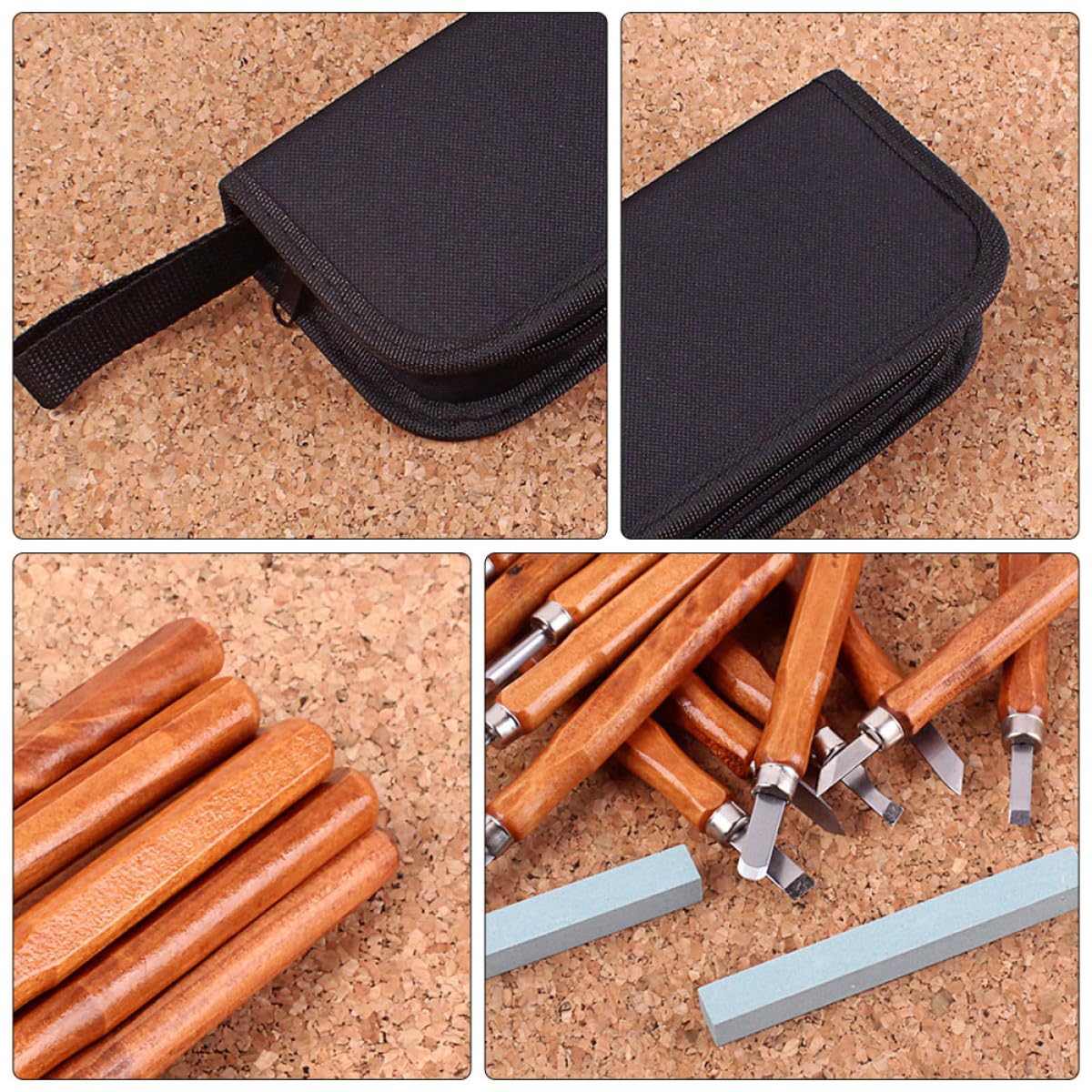 ORFOFE Professionelles Holzschnitzset mit 14 teiligem Meißel und Wetzstein Satz im Canvas Werkzeugbeutel Vielseitig für Holz Speckstein Ton Geeignet für Anfänger und Hobby Handwerker