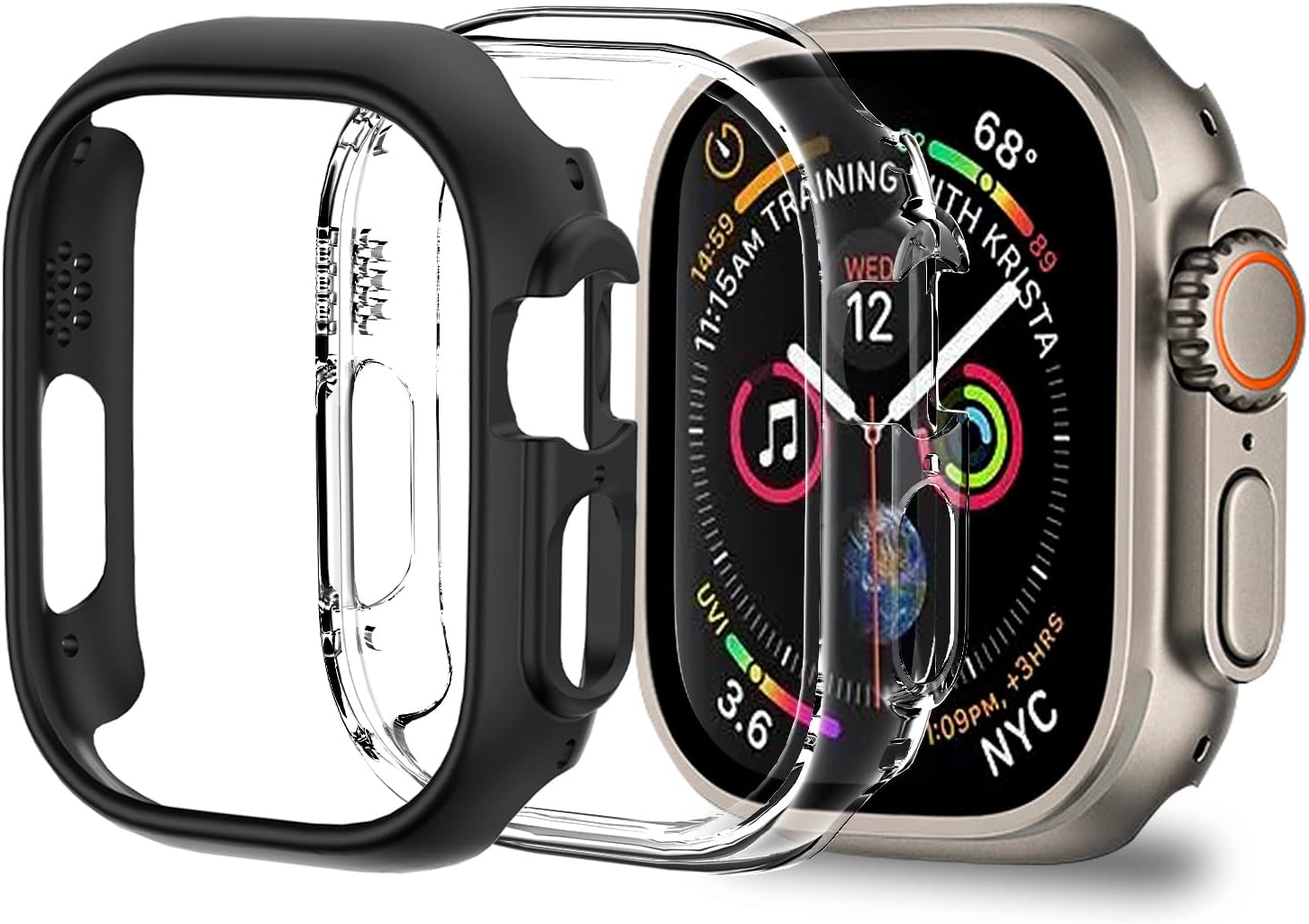 2 Pack Hard Bumper Case for Apple Watch Ultra 2/1 49mm, Ultra Thin Shockproof Slim Protective Bumper for iWatch Ultra 2 Cover 49mm, Black/Clear