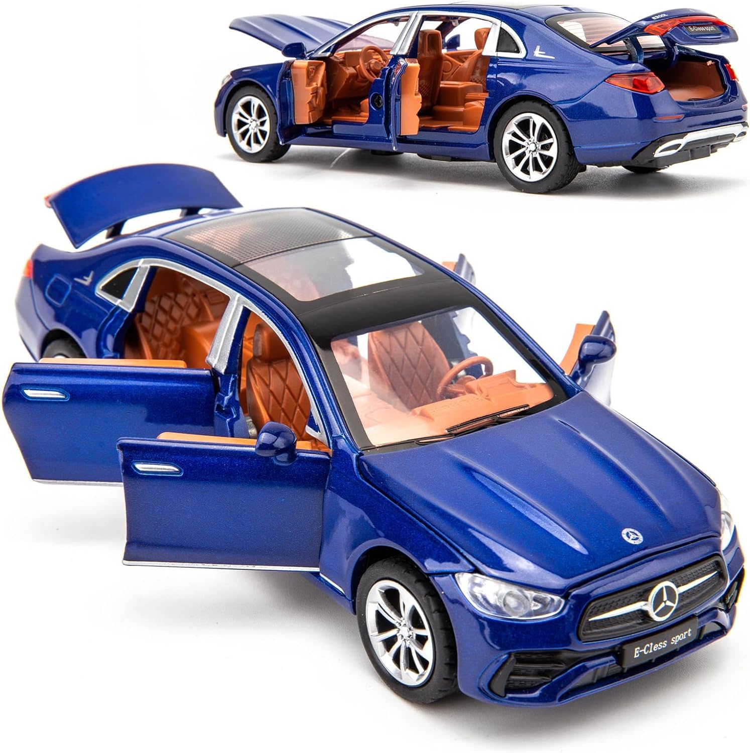 VARIYA ENTERPRISE 1/32 Compatible for Benz E300l Model Car, Zinc Alloy Diecast Collectible Pull Back Toy car with Sound and Light for Kids Boy Girl Gift_Blue