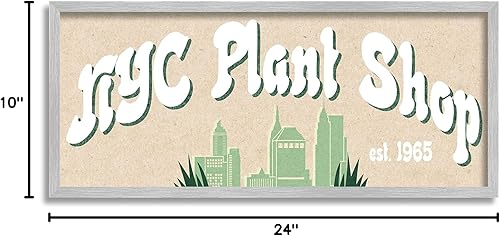 Miniatura 8 de Stupell Industries NYC Plant Shop Green Grass Skyline Est. 1965, diseño de Daphne Polselli - Arte de pared enmarcado gris, 24 x 10 pulgadas