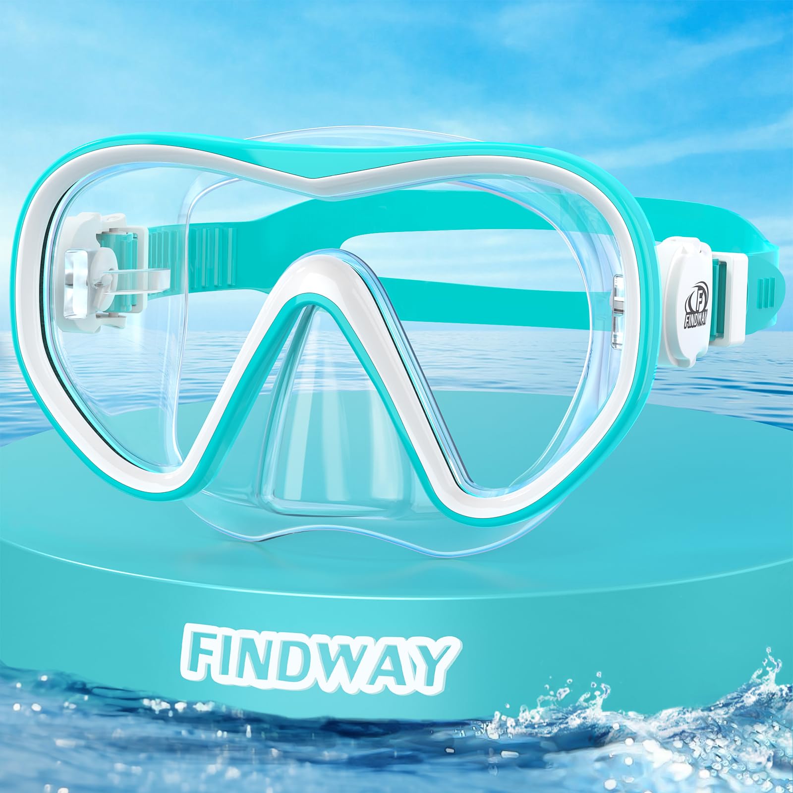 Findway Taucherbrille Kinder,Schwimmbrille Schnorchelmaske Kinder mit Nasenschutz,Geeignet für im Alter von 4-16 Jahren, 180° HD-Panoramablick, Wasserdichte und Beschlagfreie Tauchmaske