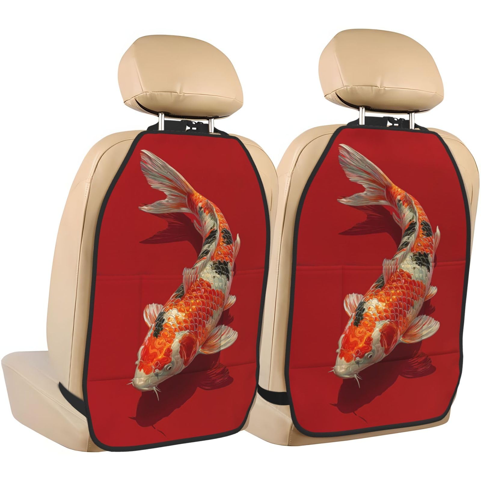 Colored Fish Car Seat Back Kick Protectors,2 Pack Kick Mats With Storage Pockets For Vehicles To Protect From Dirt Mud Scratches