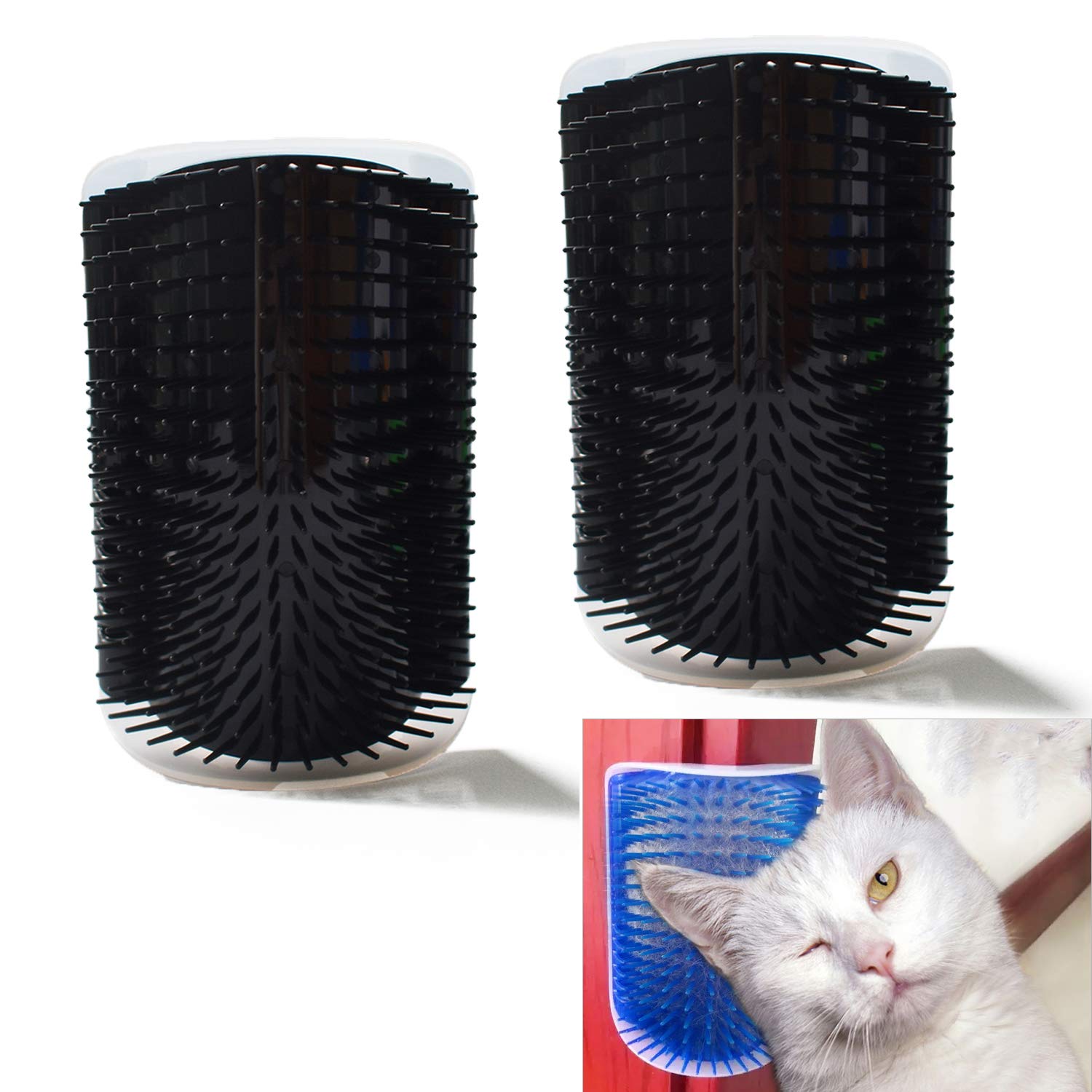 Hub's Gadget 2 Pack Cat Self Groomer, Wall Corner Massage Comb Grooming Brush, Black