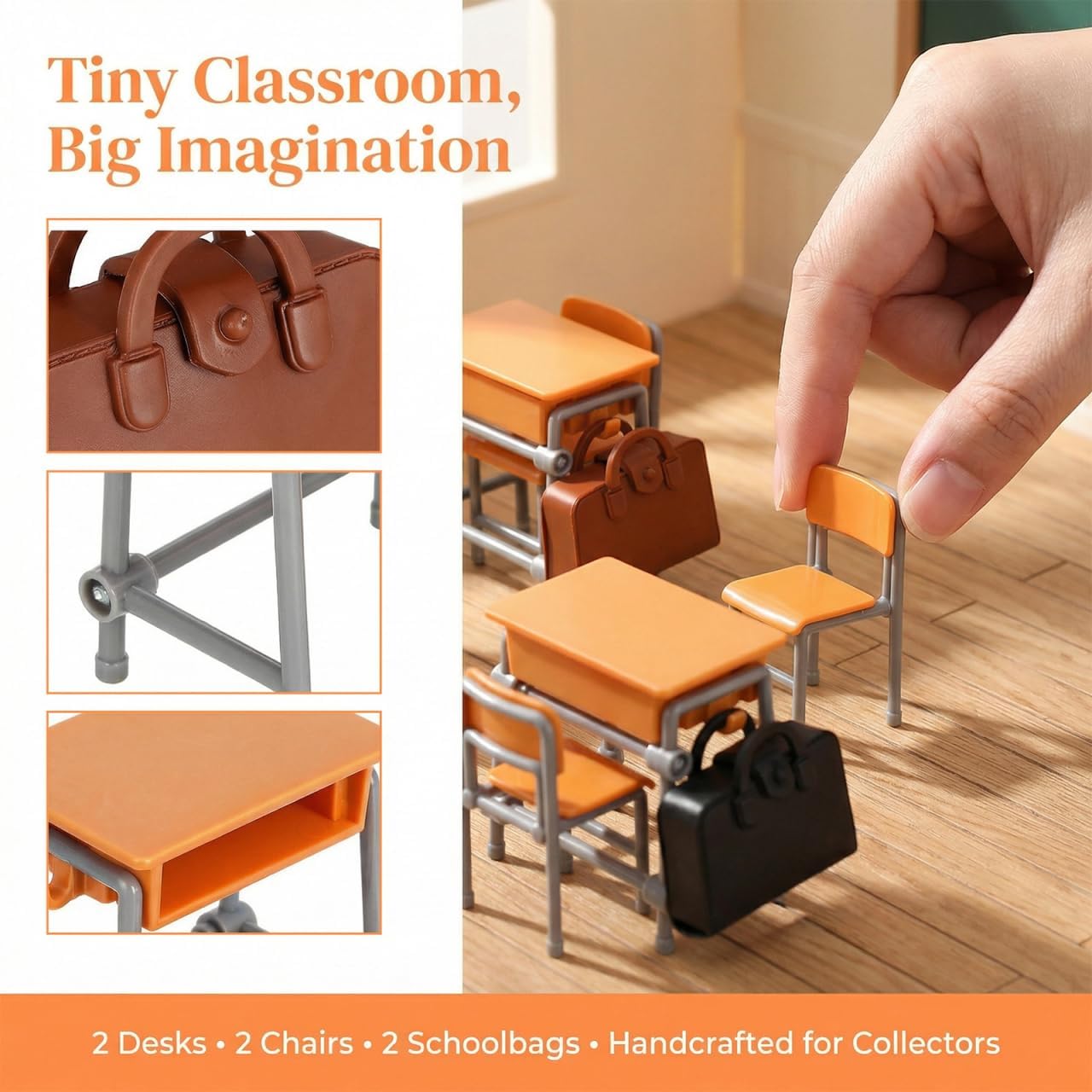 Toyvian Mini Dollhouse School Desk and Chair Set with 2 Schoolbag Models Miniature Dollhouse Furniture Accessories for Mini House Classroom Decoration Photography Props Collector Display image 5