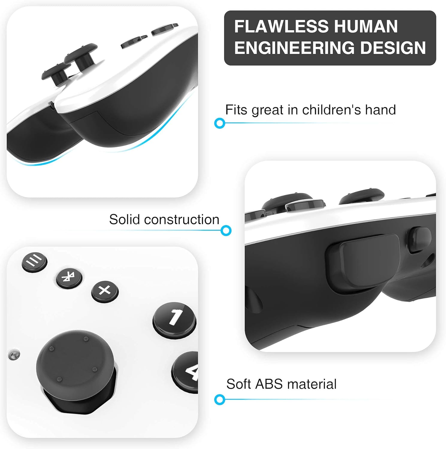 Close-up of the Makeblock Bluetooth controller highlighting its ergonomic design, solid construction, and soft ABS material