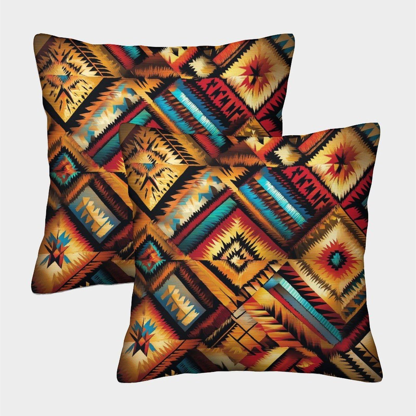 kaiyun 2 Pack Native Americans 3D Image Ethnic Patterns Printed Single-sided Cushion Cover 45x45cm