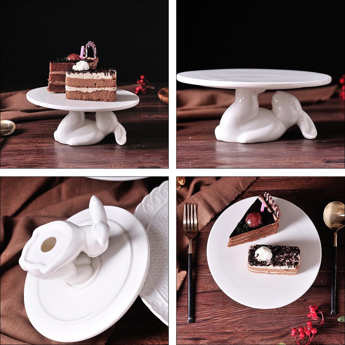 jojofuny 1pièce Présentoir Gâteau Céramique Lapin Plateau à Dessert Antichoc Support Snack pour Anniversaire et Fête à Domicile