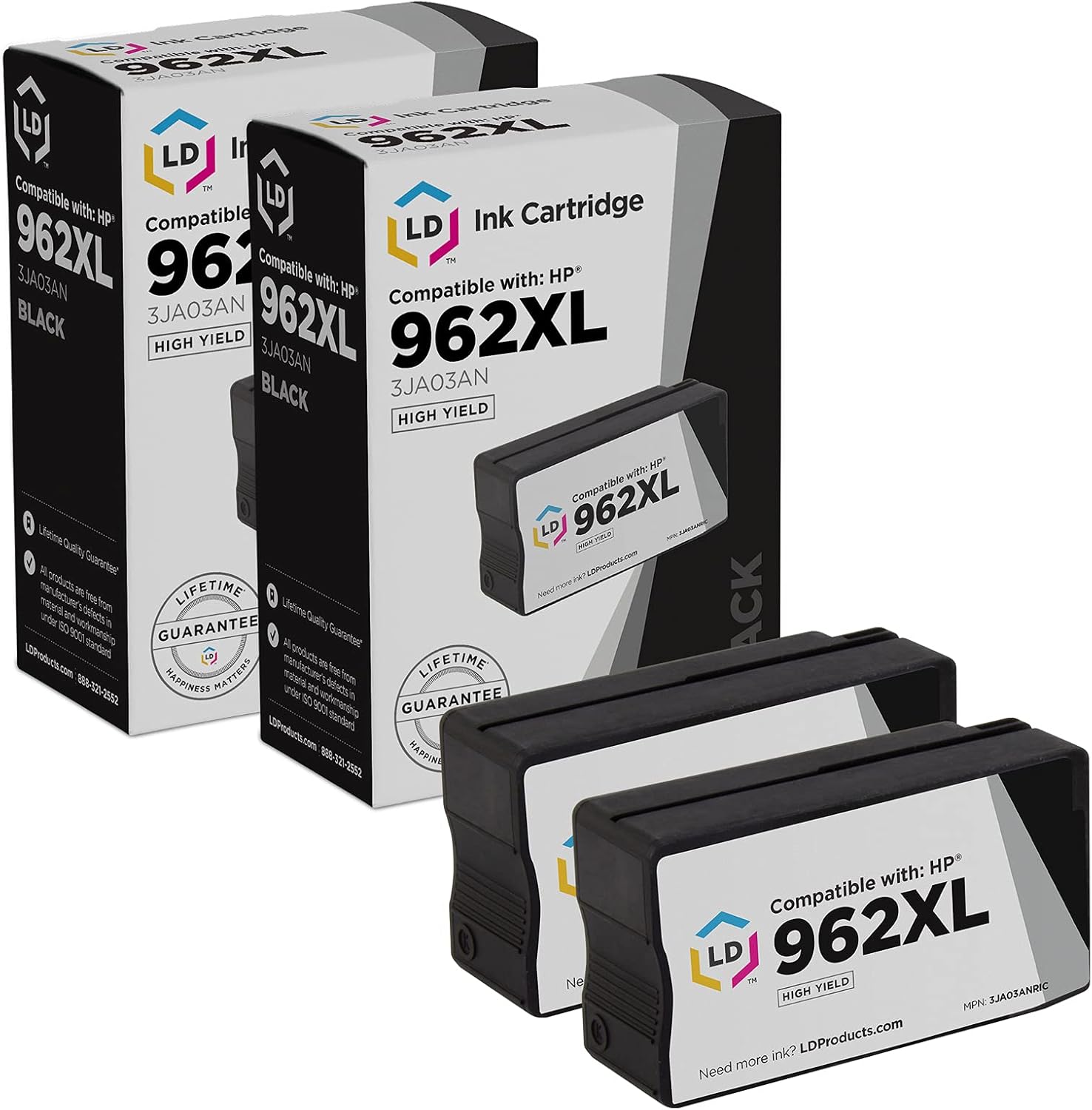 LD Products Remanufactured Ink Cartridge Replacement for 962 XL HP 962XL Black Ink Cartridges 3JA03AN High Yield for use in HP Officejet Pro 9010 9012 9018e 9013 9015 9018 9025 (Black, 2-Pack)