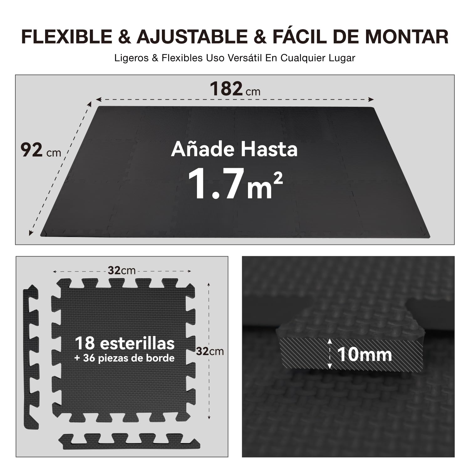 AIRHOP Juego de 18 Alfombrillas para Suelo de Gimnasio, Espuma EVA de Alta Densidad, Antideslizantes y de Alta amortiguación, Ideales para Yoga y Fitness, Gimnasio en casa, 30x30 cm