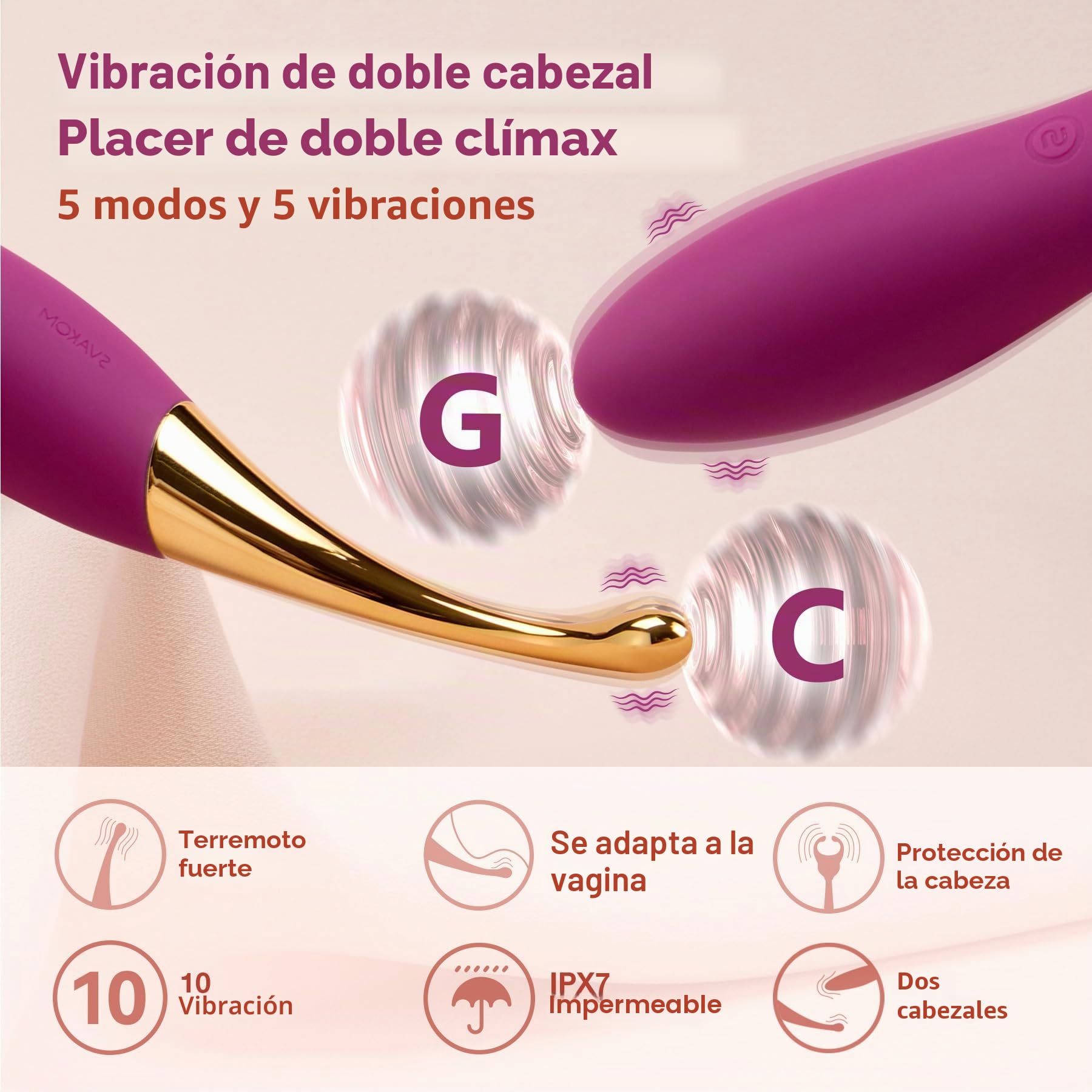 SVAKOM Vibración de alta frecuencia para mujeres, consolador vibrador, juguete sexual para las parejas, 10 modos de vibración y 2 cabezales de vibración, juguetes sexuales para mujeres, estimulador