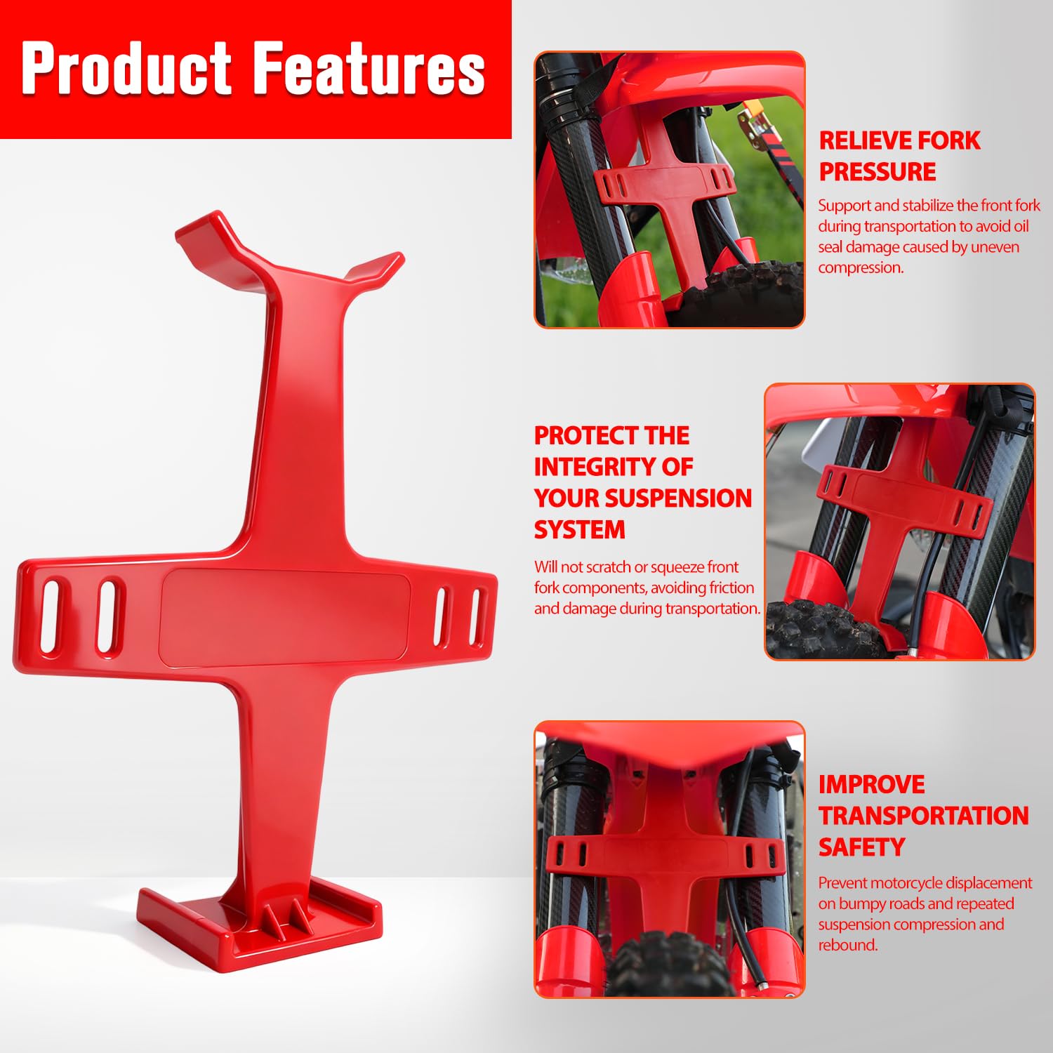 Protector Horquilla Moto,Soporte Suspensión Herramienta de Transporte para Motocross Supermoto Enduro Pit Bike-Rojo