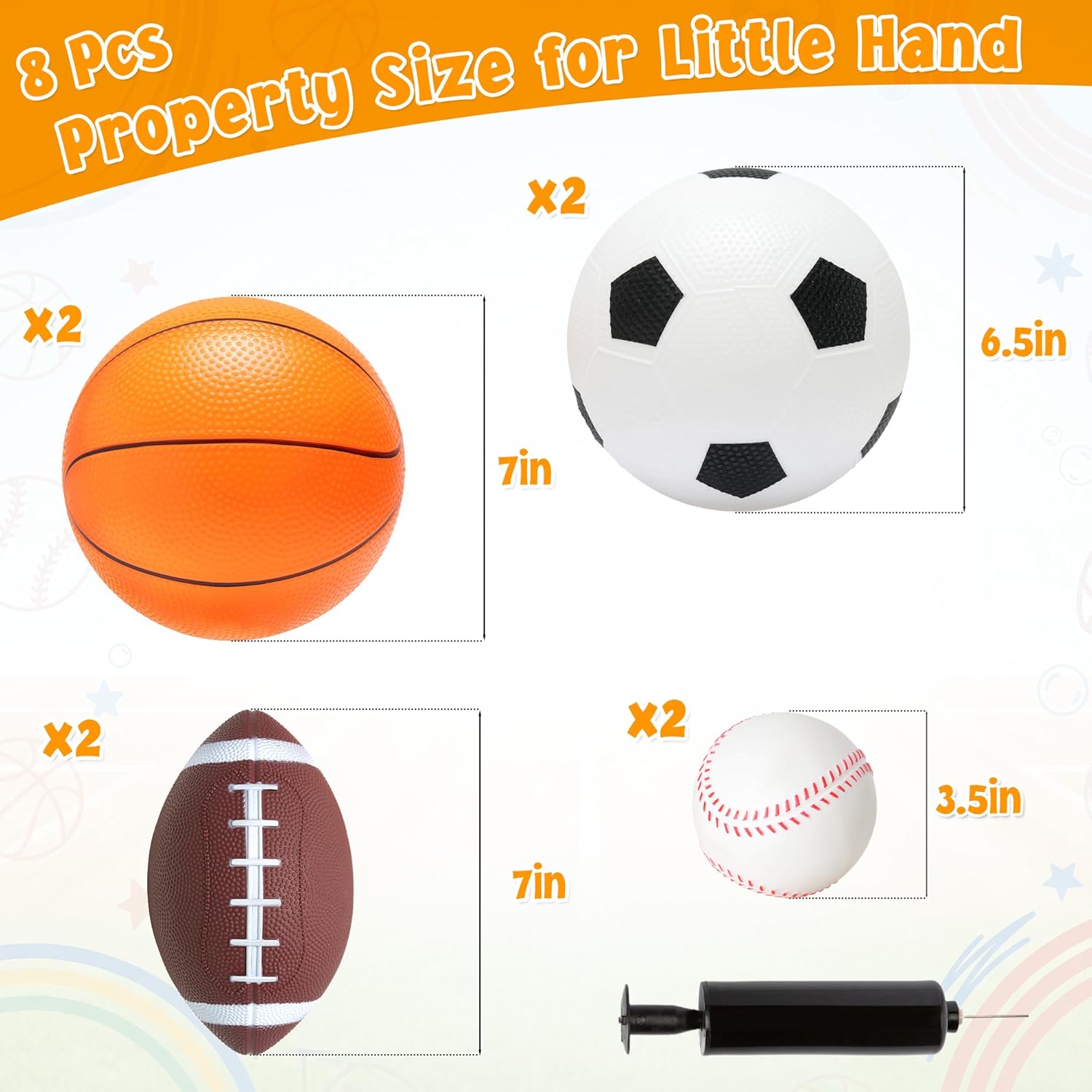 PARENTSWELL 8 Pcs Balls for Toddlers 1-3 Age, Kids Ball Toys Set (Football, Basketball, Soccer, Baseball) Baby Balls for Outside Playground, Boys Girls