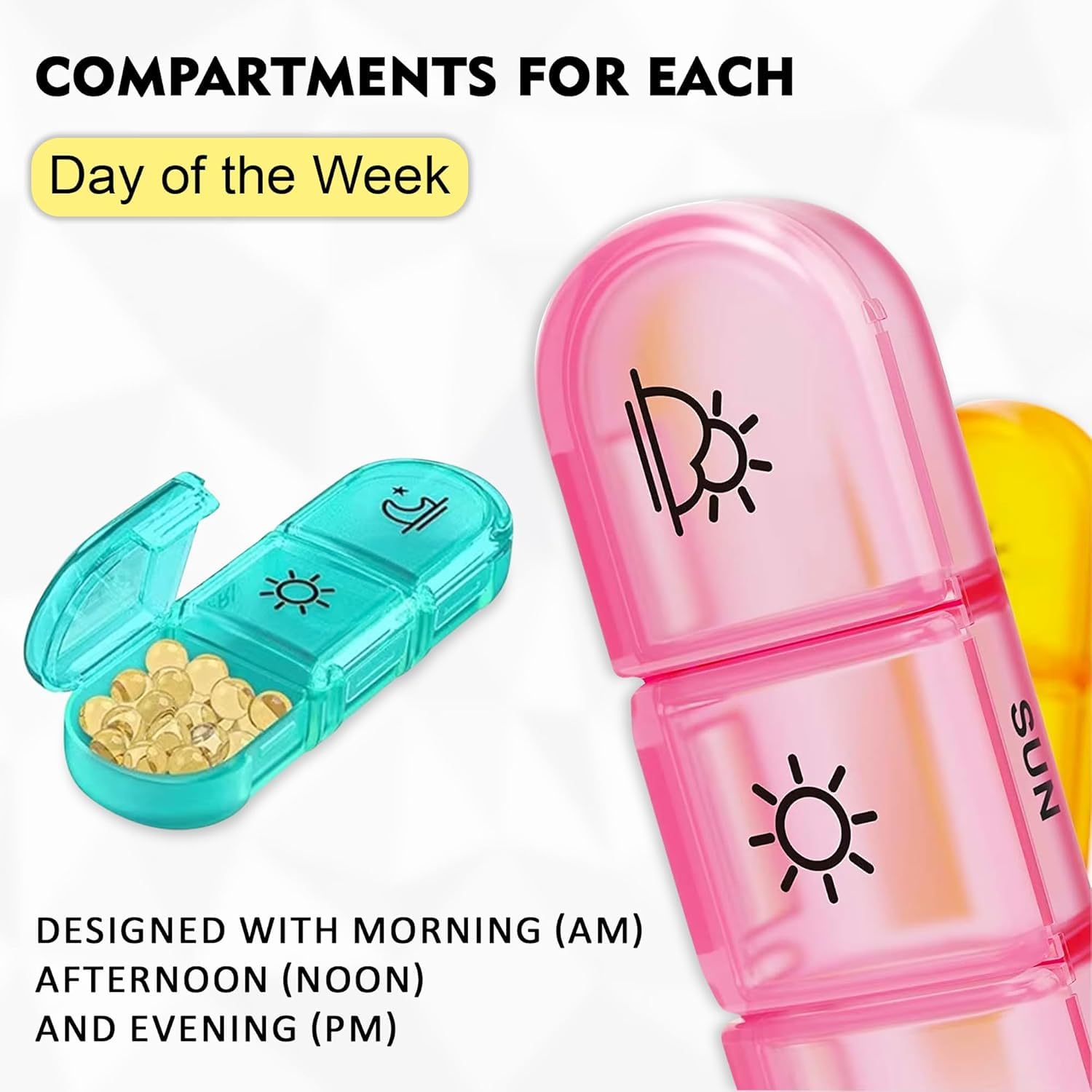 INKULTURE Weekly Medicine Organizer Box 03 Times a Day, Daily Tablets Container Case Travel Pill Box For 07 days | Black & Multicolor | 01 Pcs 3