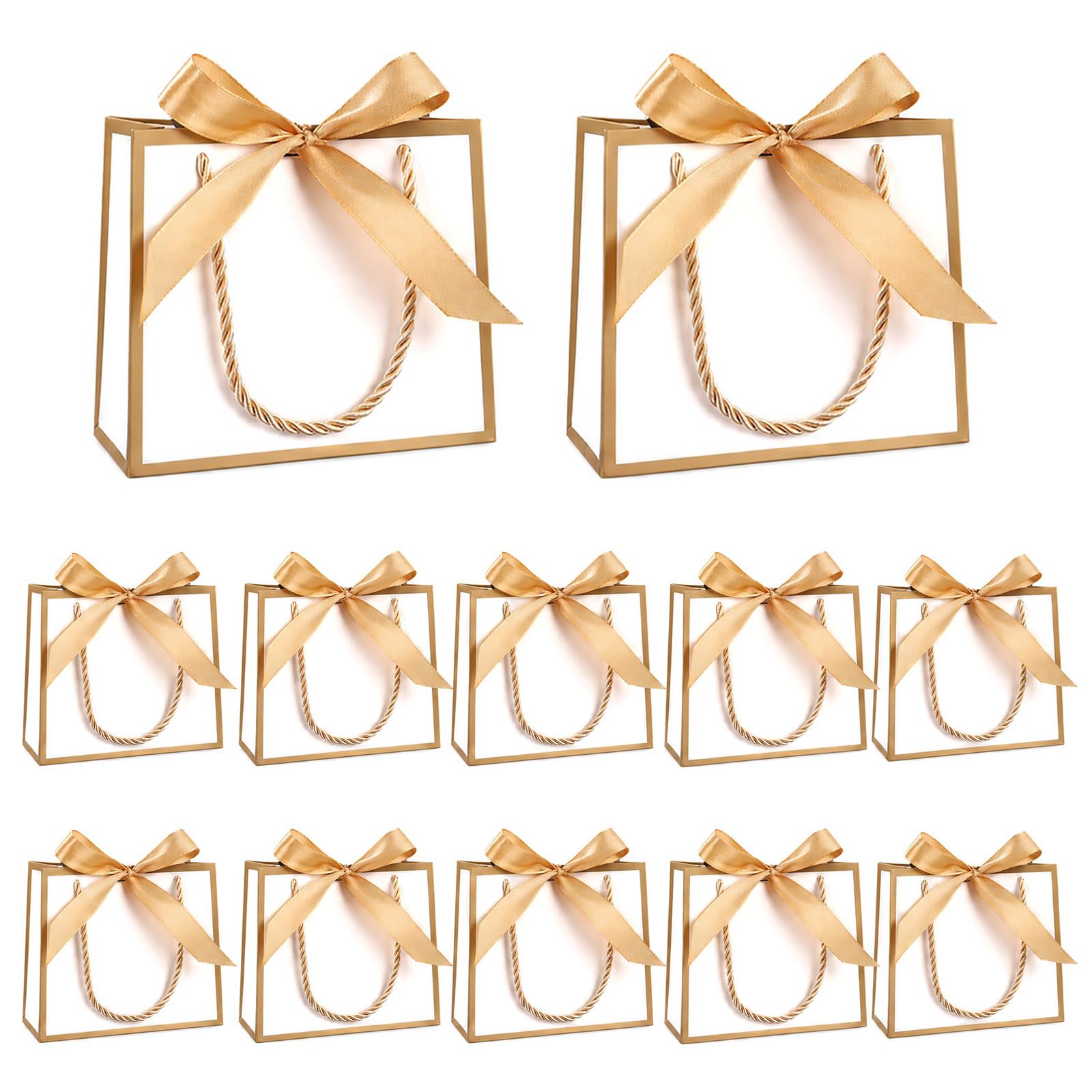 12 Pcs Mini Gift Bags, with Gold Ribbons Small Gift Bags for Presents Elegant Party Bags for Wedding Baby Shower Birthday Holy Communion
