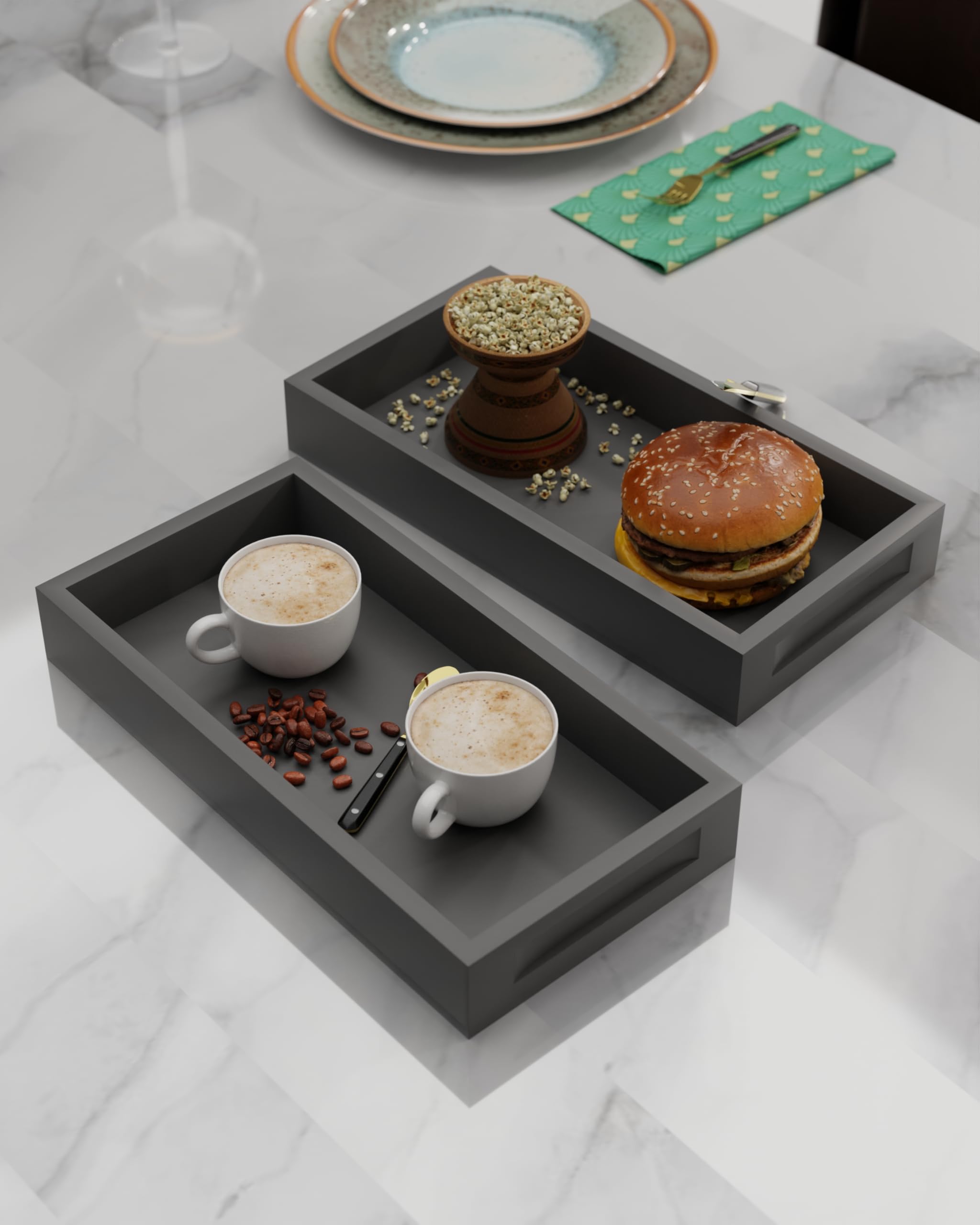 Black Wooden Serving Trays - Set of 2 -11