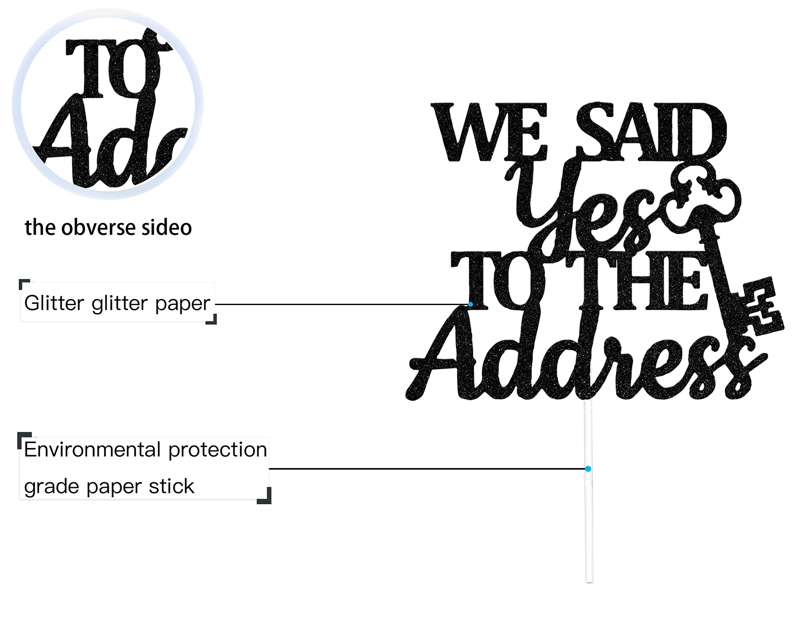 We Said Yes To The Address Cake Topper, Welcome Home, New House, Welcome Back, Retirement Family Party Decorations Supplies Black