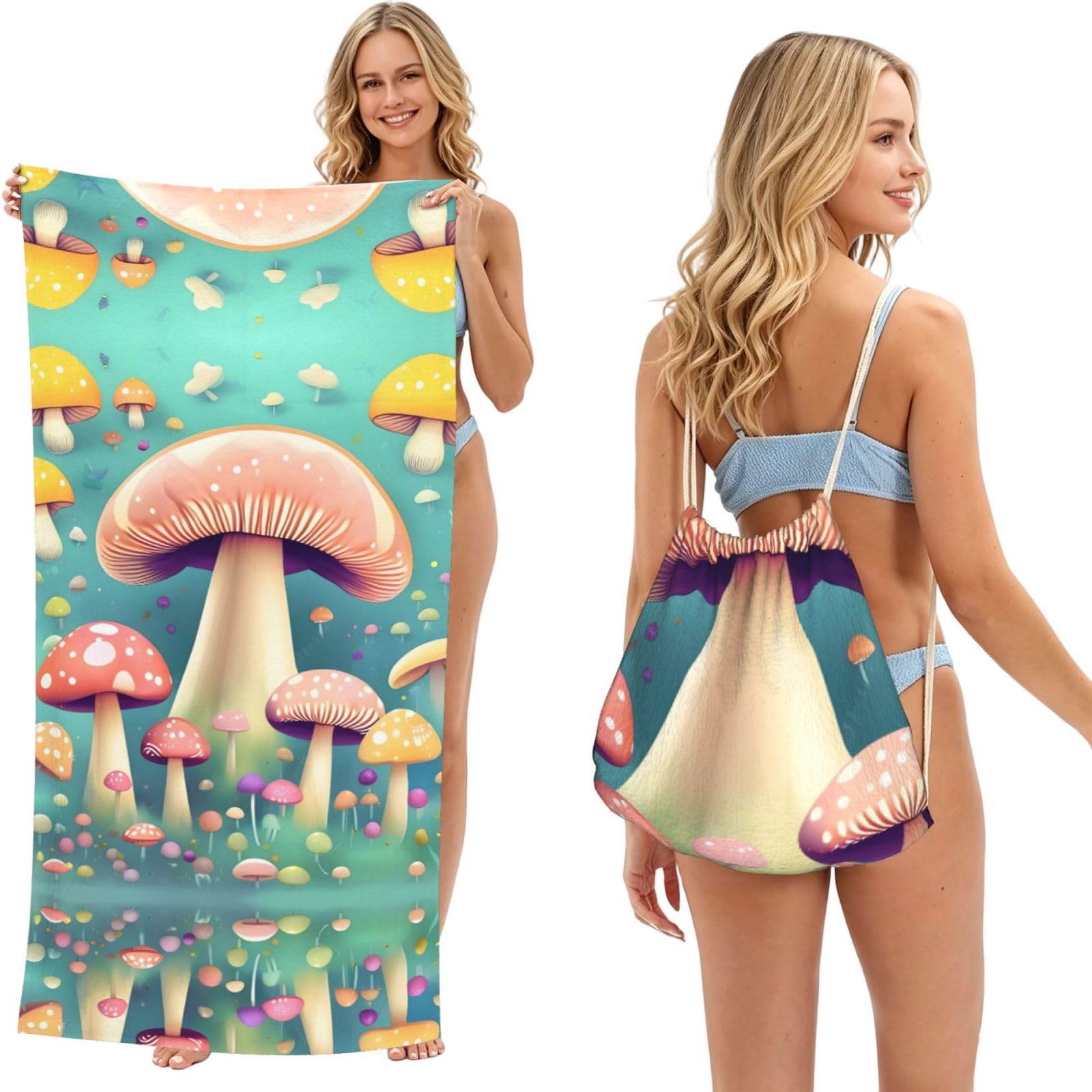 SXZVVBN Pretty little mushrooms 2-in-1 Beach Towel Bag, Quick Dry Sand Free Travel Towel Backpack for Adults