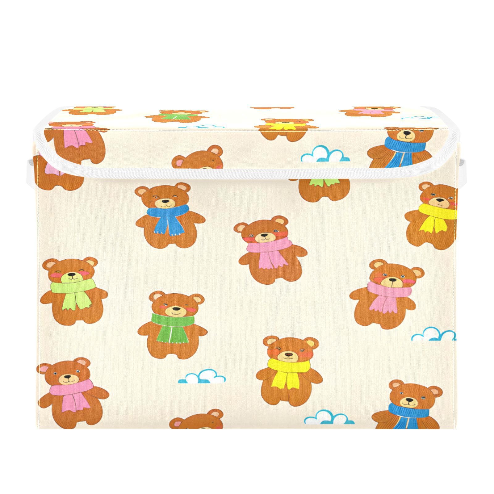 Boîtes de rangement pliables avec couvercles anti-poussière ours
