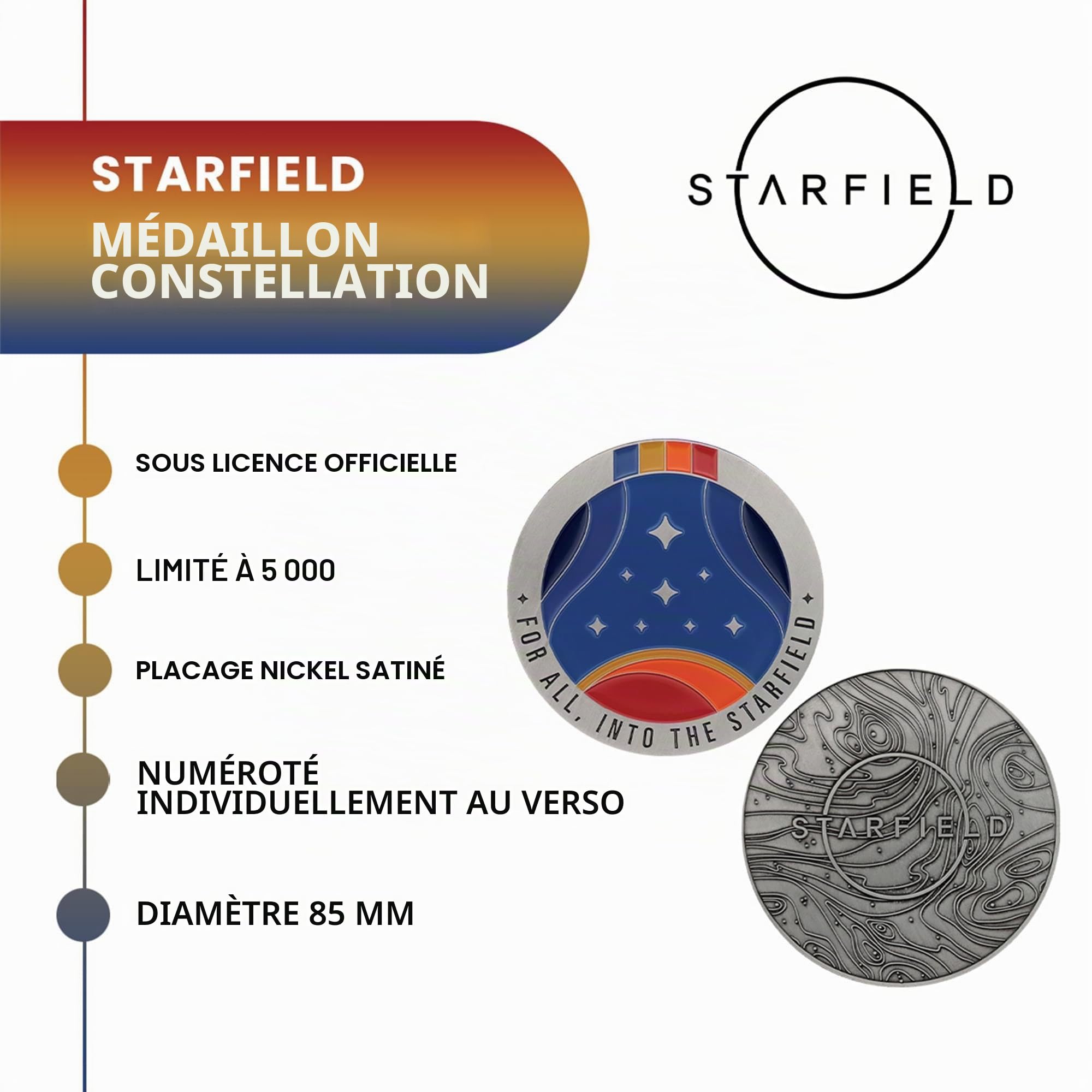 FaNaTtik Médaillon Constellation Starfield – Édition limitée en métal – Sous licence officielle, pièce d'affichage numérotée individuellement de 85 mm