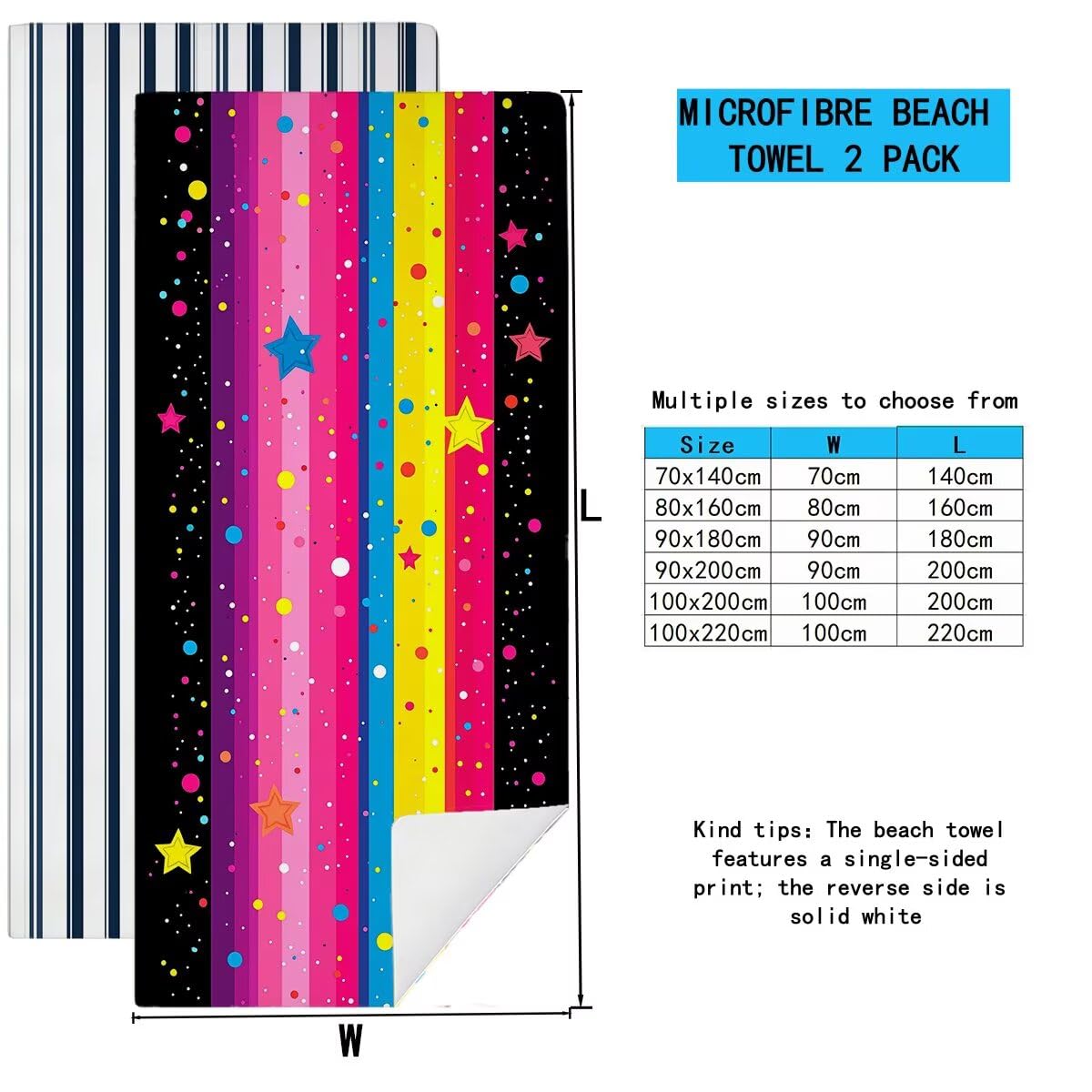 Ręcznik plażowy XXL, 100 x 220 cm, zestaw 2 szt., ręcznik do sauny, ręcznik z mikrofibry, szybkoschnący, sportowy ręcznik do studia fitness, lekki ręcznik kąpielowy, duży, bez piasku, ręcznik plażowy