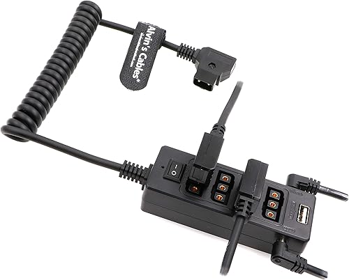 Alvin's Cables Cable divisor D-tap con interruptor de alimentación macho DTap a 4 hembra D Tap 2 DC USB para batería de montaje en V para cámara
