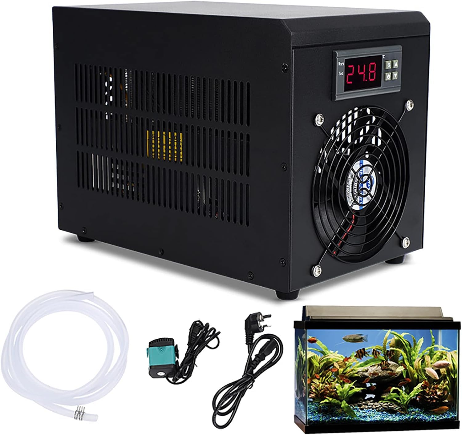 Enfriador de acuario de 60 litros, enfriador de agua hidropónico con pantalla HD ajuste de temperatura y ventilador de refrigeración integrado, para cultivo de corales, ajolote de peces