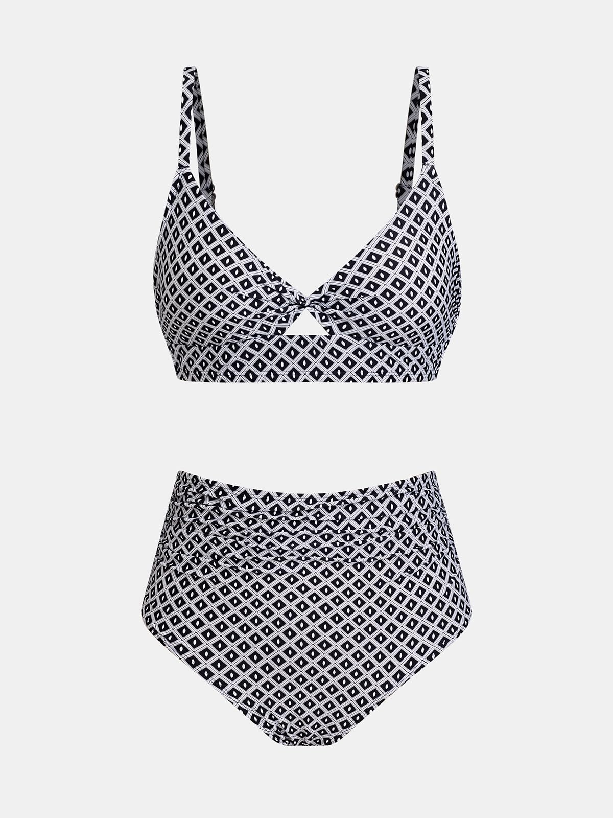CUPSHE Damen Bikini Set Zweiteilige Hohe Taille Twist Front Ausschnitt Vollständige Abdeckung Raffung Badeanzug