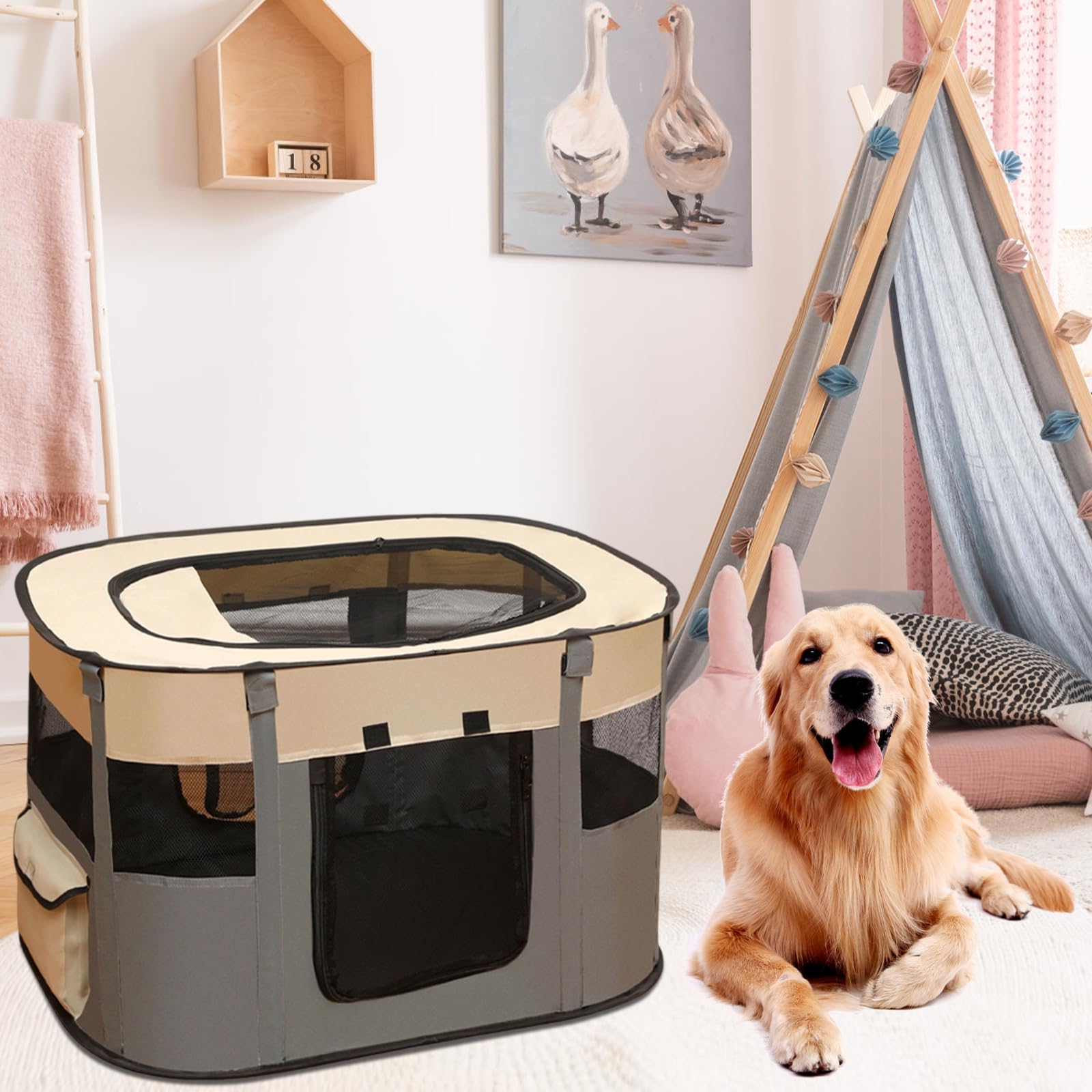 EUBSWA Recinto per cuccioli, 80x60x55cm Recinto per animali domestici per cani, gatti, conigli e piccoli animali per interni ed esterni