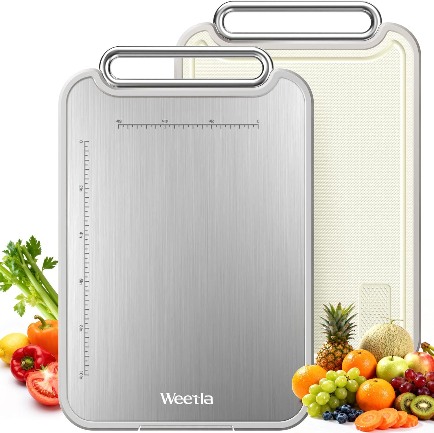 Titanium Cutting Board, Cutting Boards for Kitchen, Double Sided Food Grade Pure Titanium/PP Chopping Board, Raw and Cooked Separation for Meat Vegetable, 5s Quick Clean, Non-Slip, 16”×11”(1 PCS)