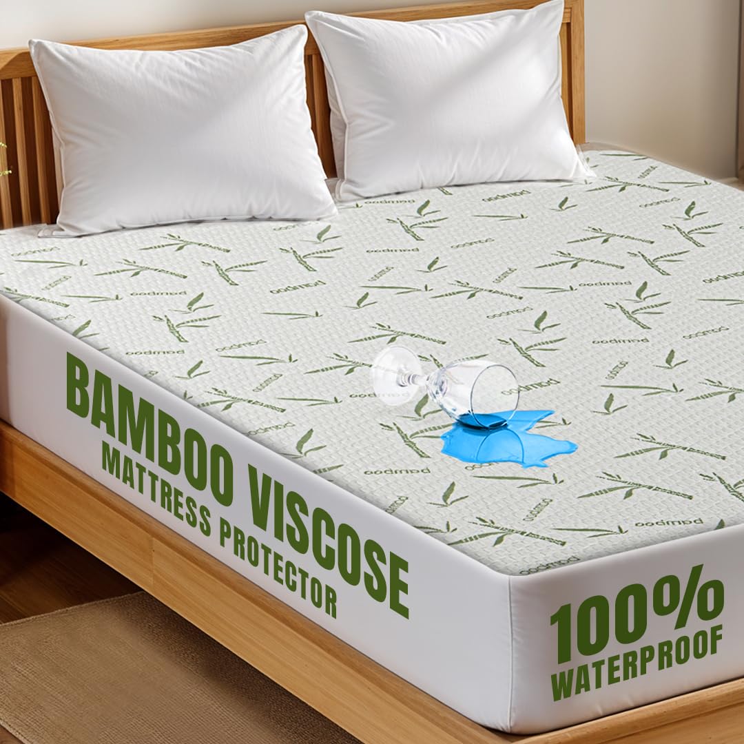 Utopia Bedding Waterproof Cooling Mattress Protector Full Size, 200 GSM Viscose Made from Bamboo Mattress Cover, Fits 15 Inches Deep, Fitted Style with Stretchable Pockets