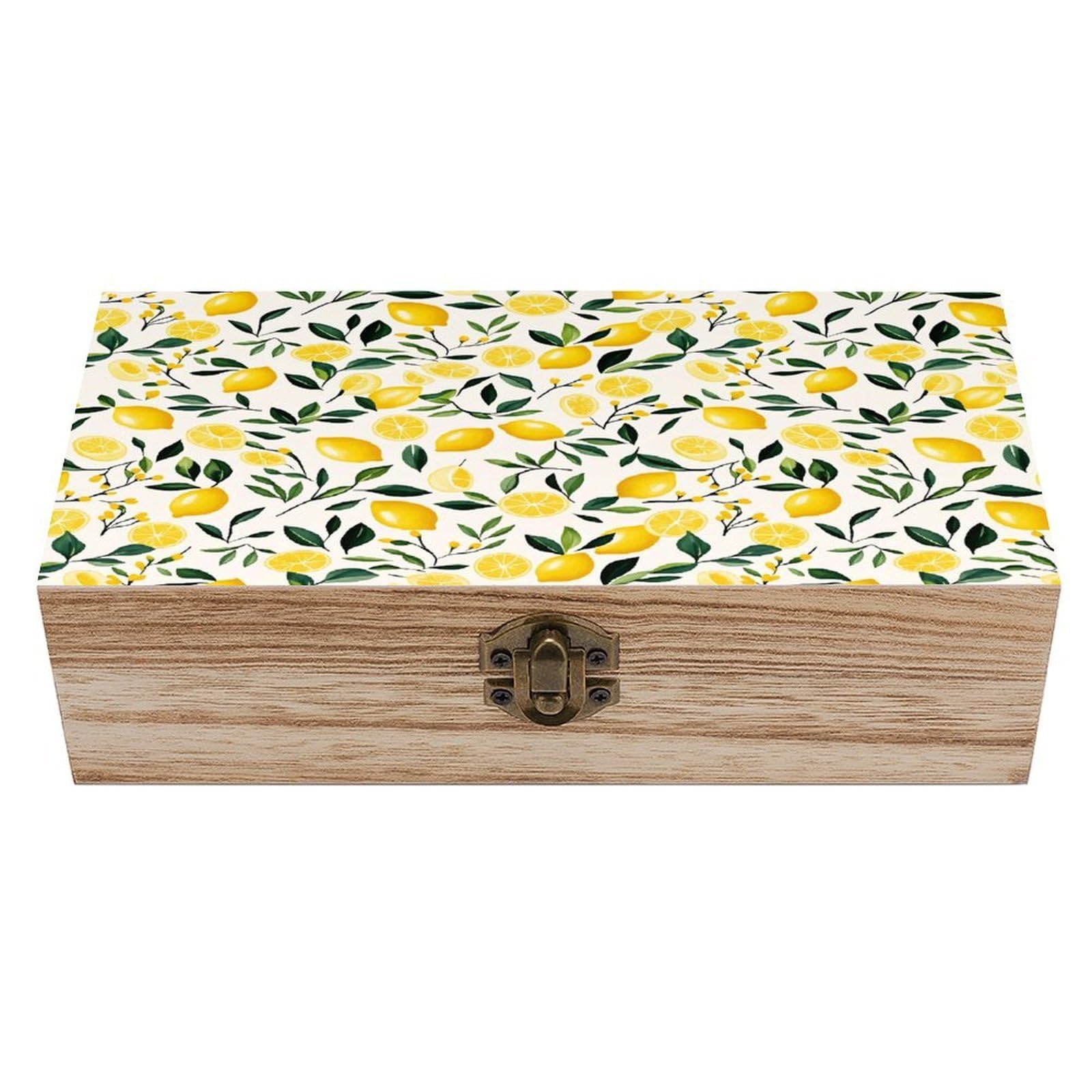 HLBSDM Lemon Leaf Watercolor Vintage Wooden Keepsake Box with Hinged Lid And Locking Clasp, Decorative Storage Box for Jewelry, Trinkets And Small Accessories, Organizer for Home Or Wedding