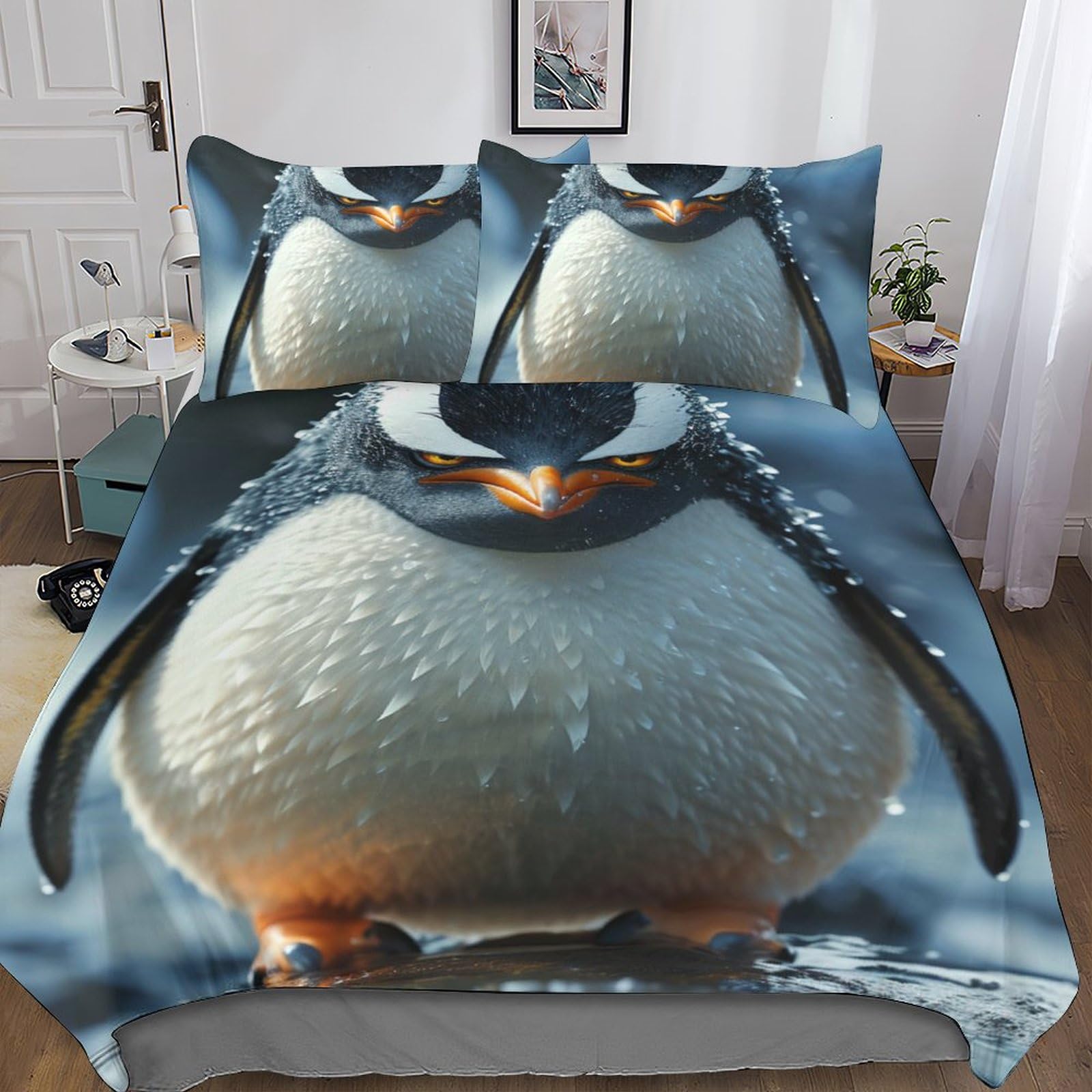 Housse de couette pingouin en microfibre avec taies d'oreiller pour lit enfant et adulte