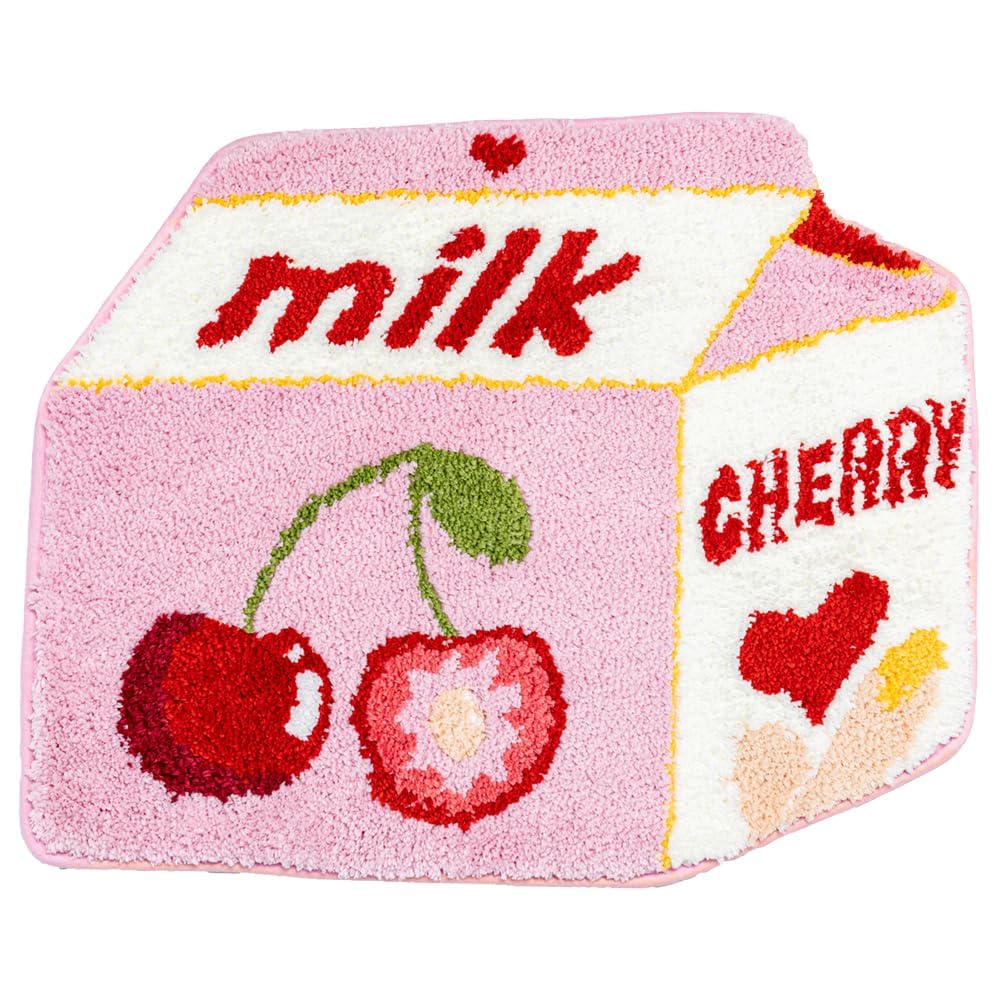 Fruit Cherry Bath Mat for Bathroom Cute Pink Bathroom Mats Non Slip Fruit Bath Mat Milk Cartoon Plush