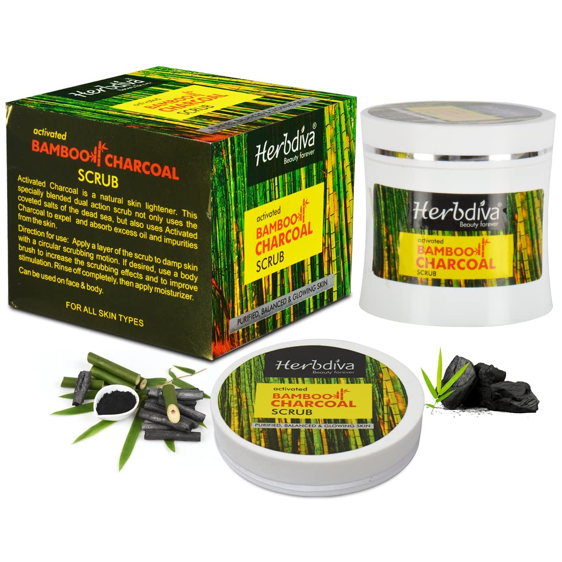 Herbdiva Purified Balanced Glowing Skin Activated Bamboo Charcoal Scrub, 250ml-image-20