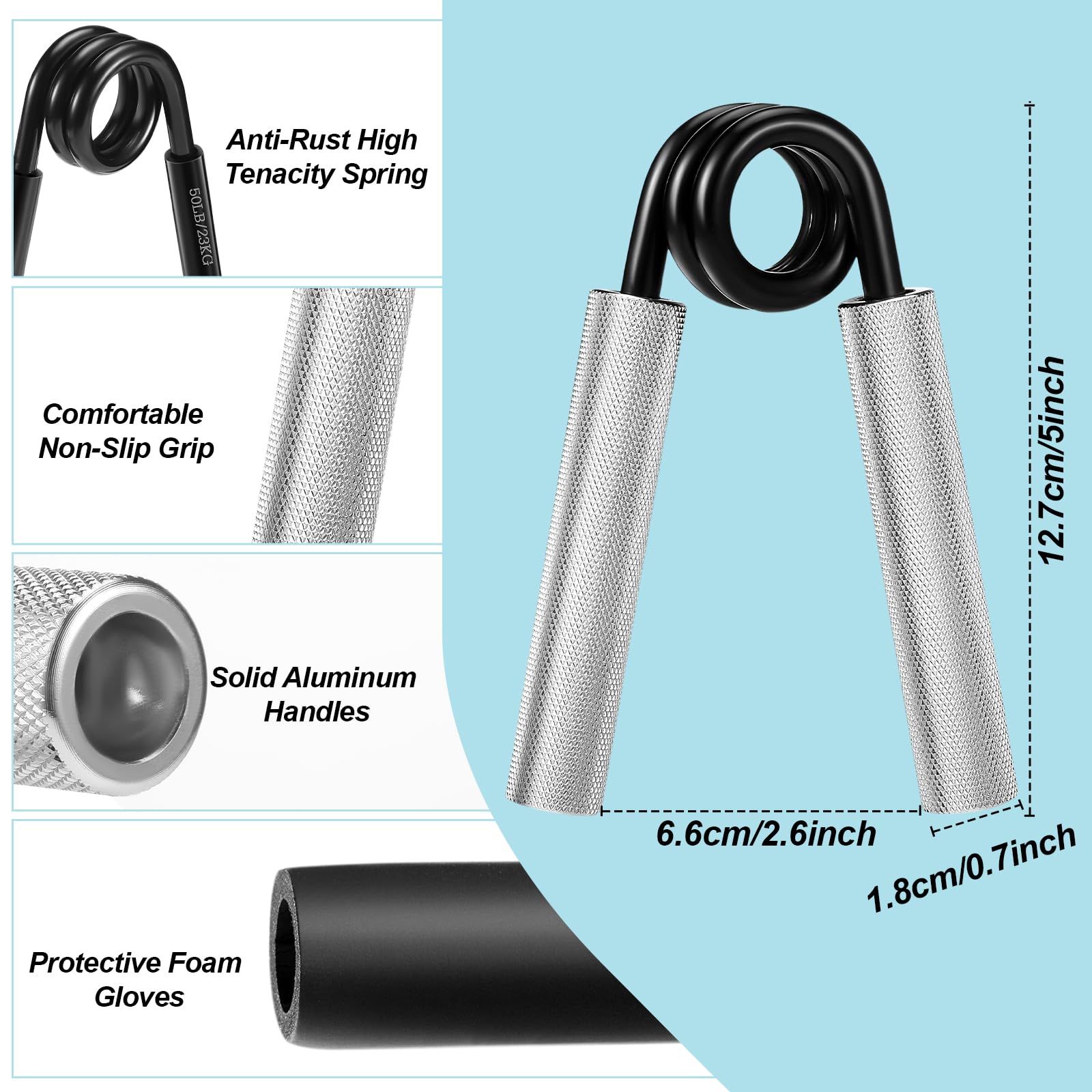 Grip Strength Trainer Set (4 Pack), Grip Range 50-200LB, Metal Non-Slip Hand Grip Strengtheners, Forearm Workout Equipment, Finger Exerciser, Fit Hand Gripper for Men & Women - Perfect for Training and Recovery